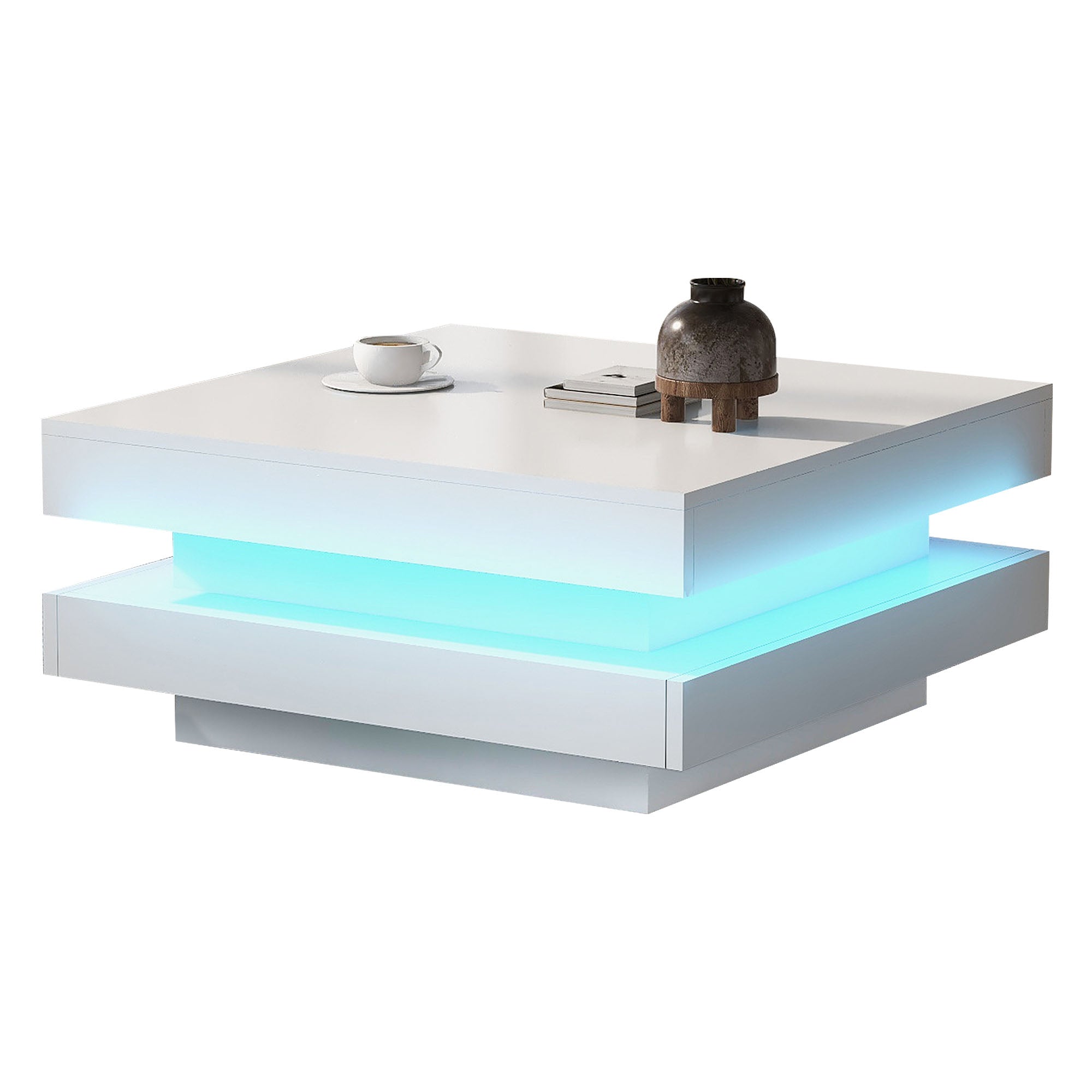 Logidon Vierkante Salontafel Wit LED Verlichting Bluetooth 70x70x36 cm