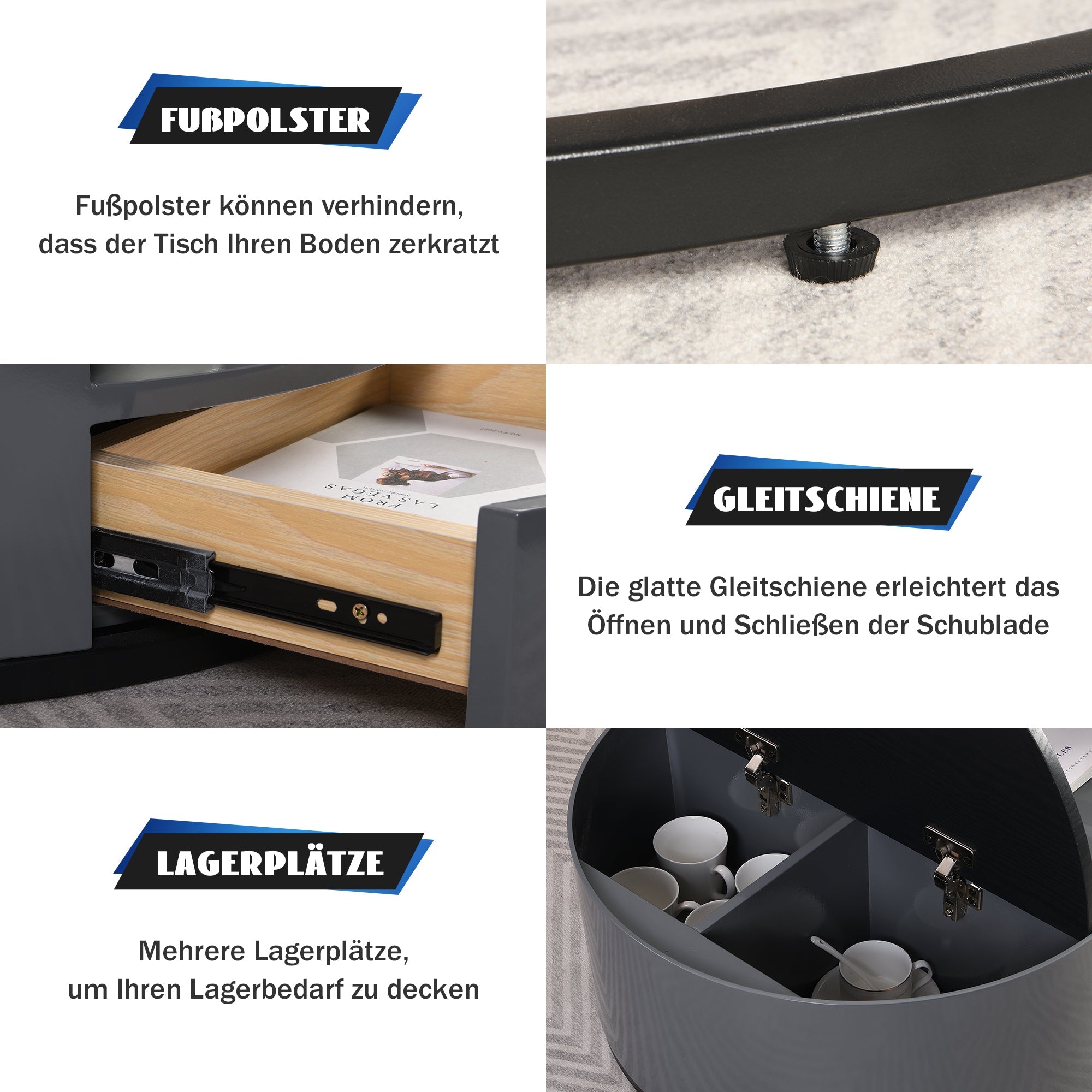 Logidon Nesting Salontafel 2 Stuks 70x70cm Zwart Grijs PVC Marmer Look
