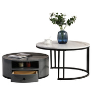 Logidon Nesting Salontafel 2 Stuks 70x70cm Zwart Grijs PVC Marmer Look