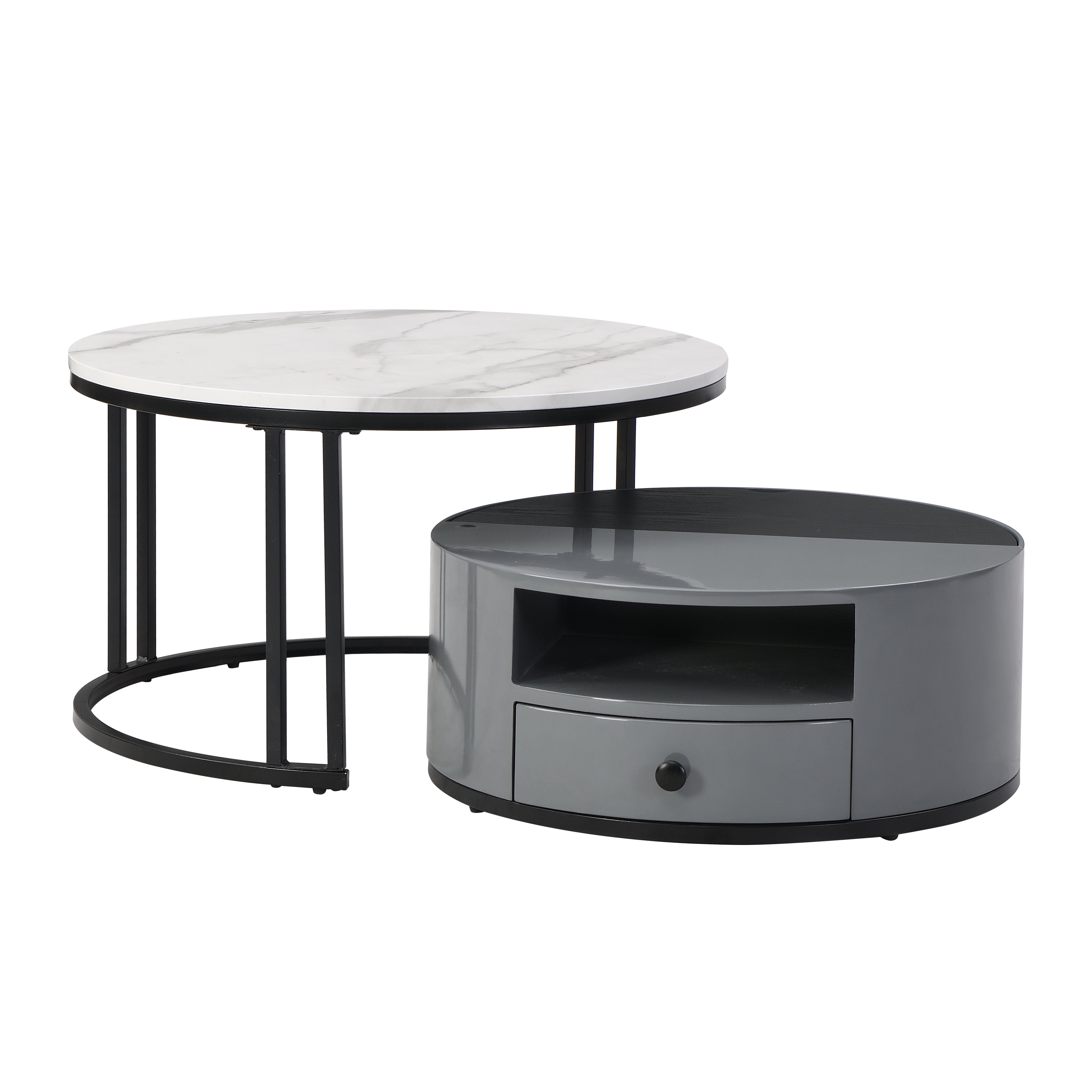 Logidon Nesting Salontafel 2 Stuks 70x70cm Zwart Grijs PVC Marmer Look