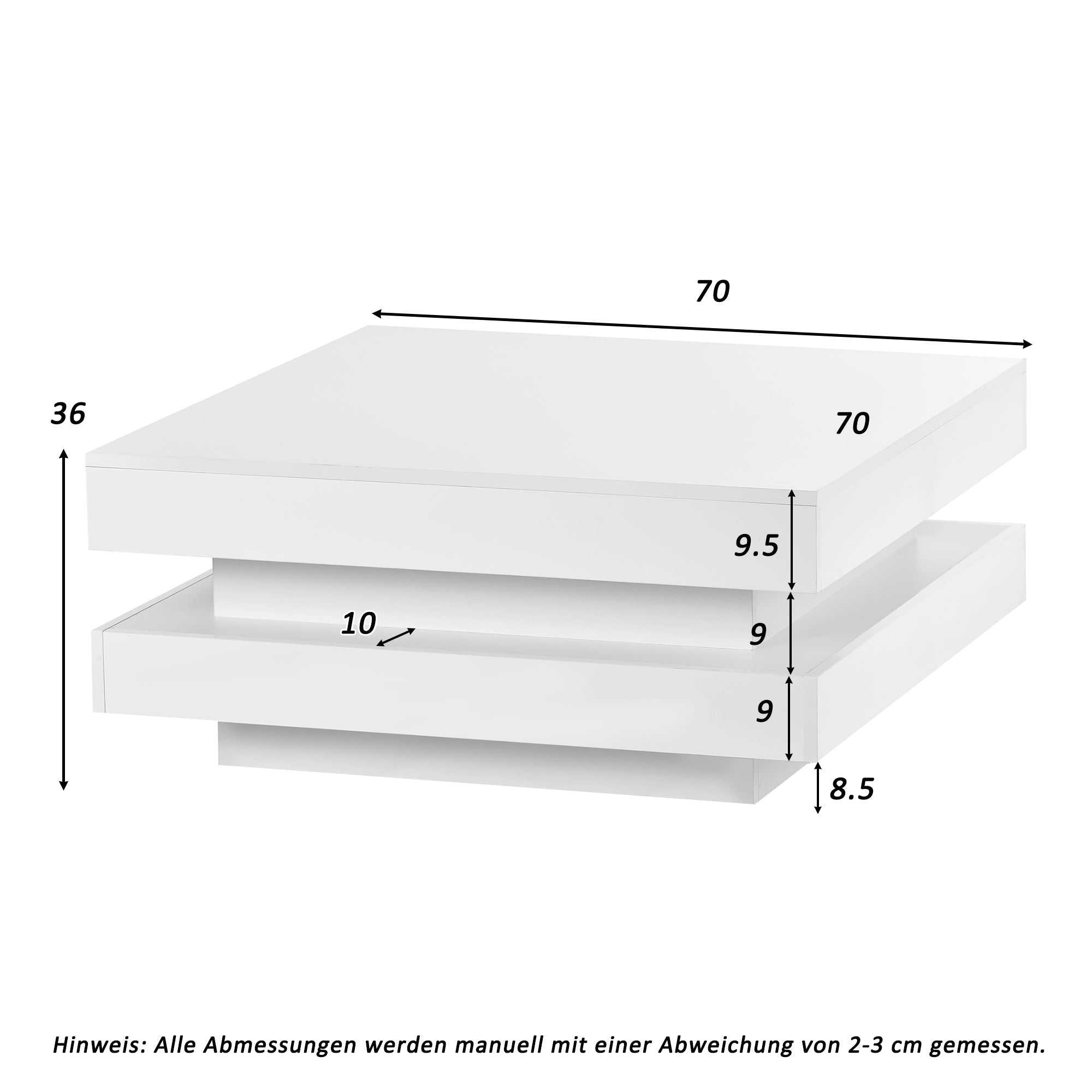 Logidon Vierkante Salontafel Wit LED Verlichting Bluetooth 70x70x36 cm
