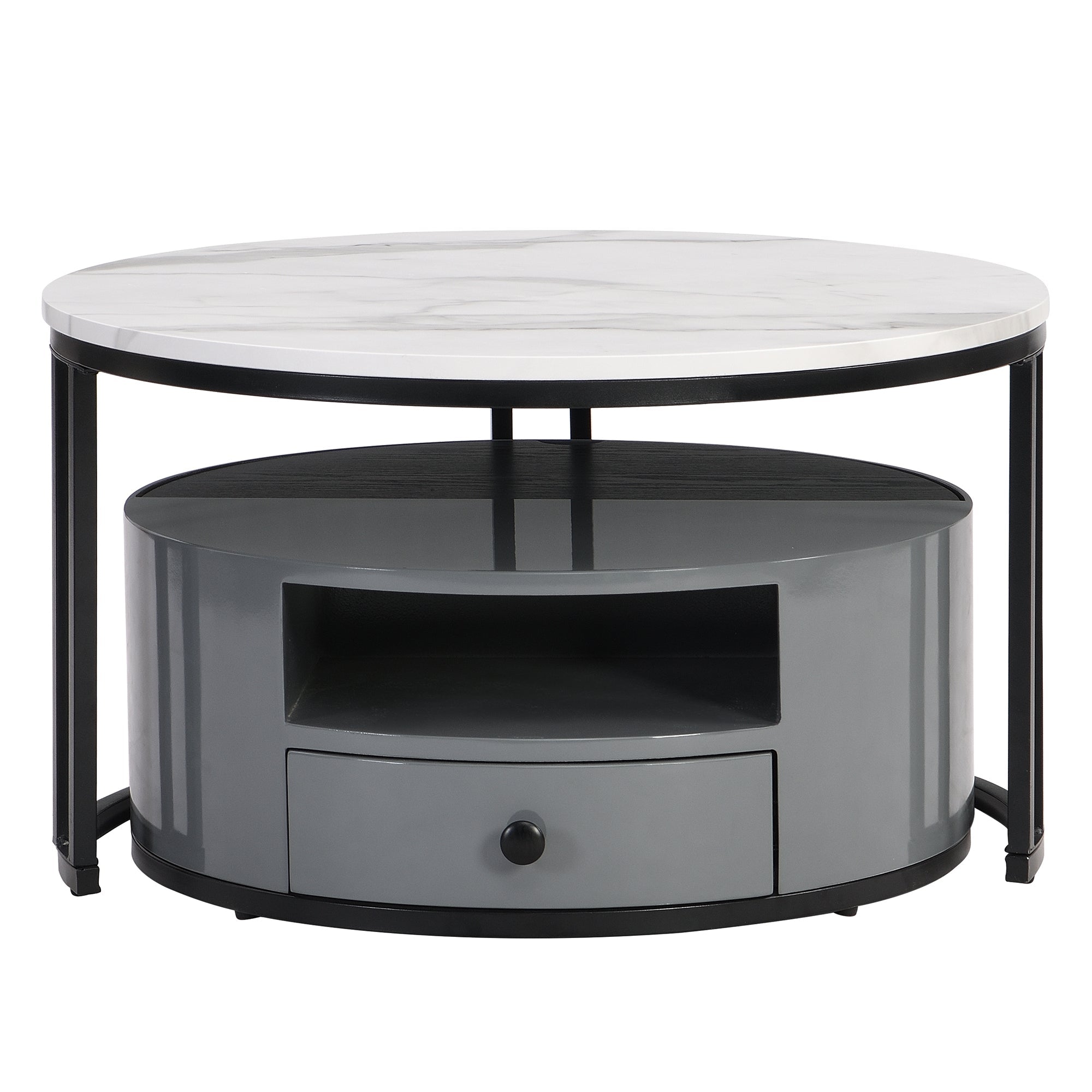 Logidon Nesting Salontafel 2 Stuks 70x70cm Zwart Grijs PVC Marmer Look