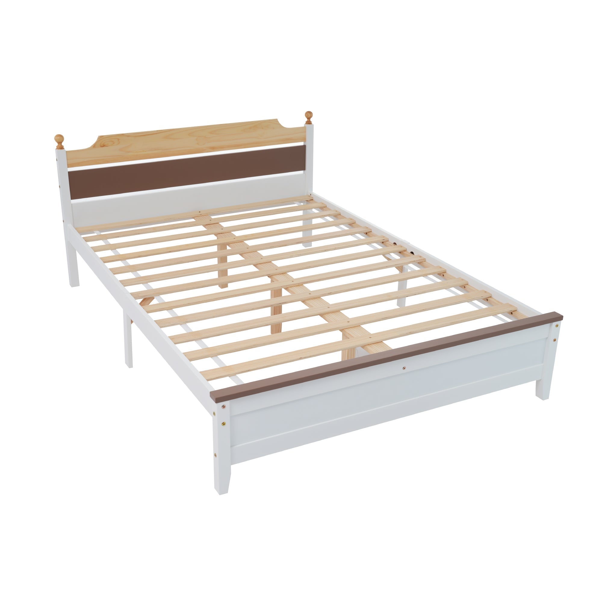 Logidon tweepersoonsbed grenenhouten frame 140x200 witte kleurblokken