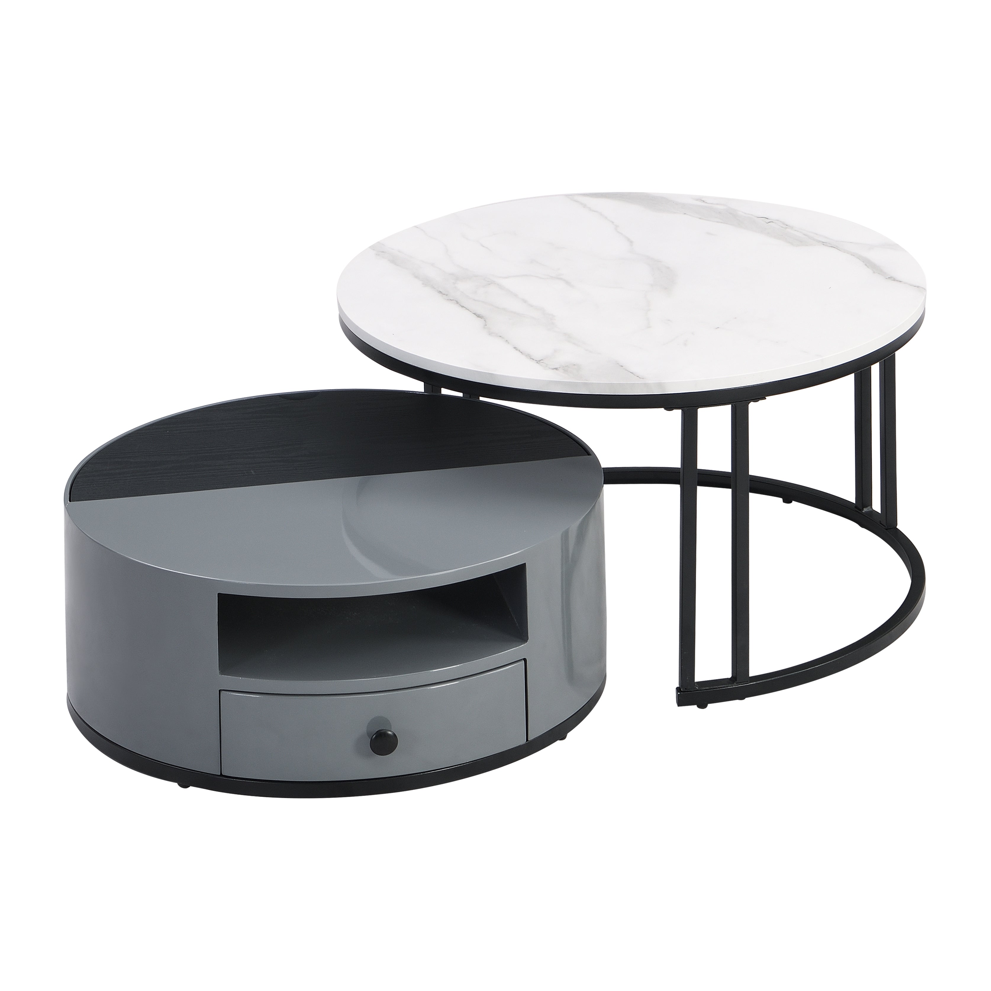 Logidon Nesting Salontafel 2 Stuks 70x70cm Zwart Grijs PVC Marmer Look