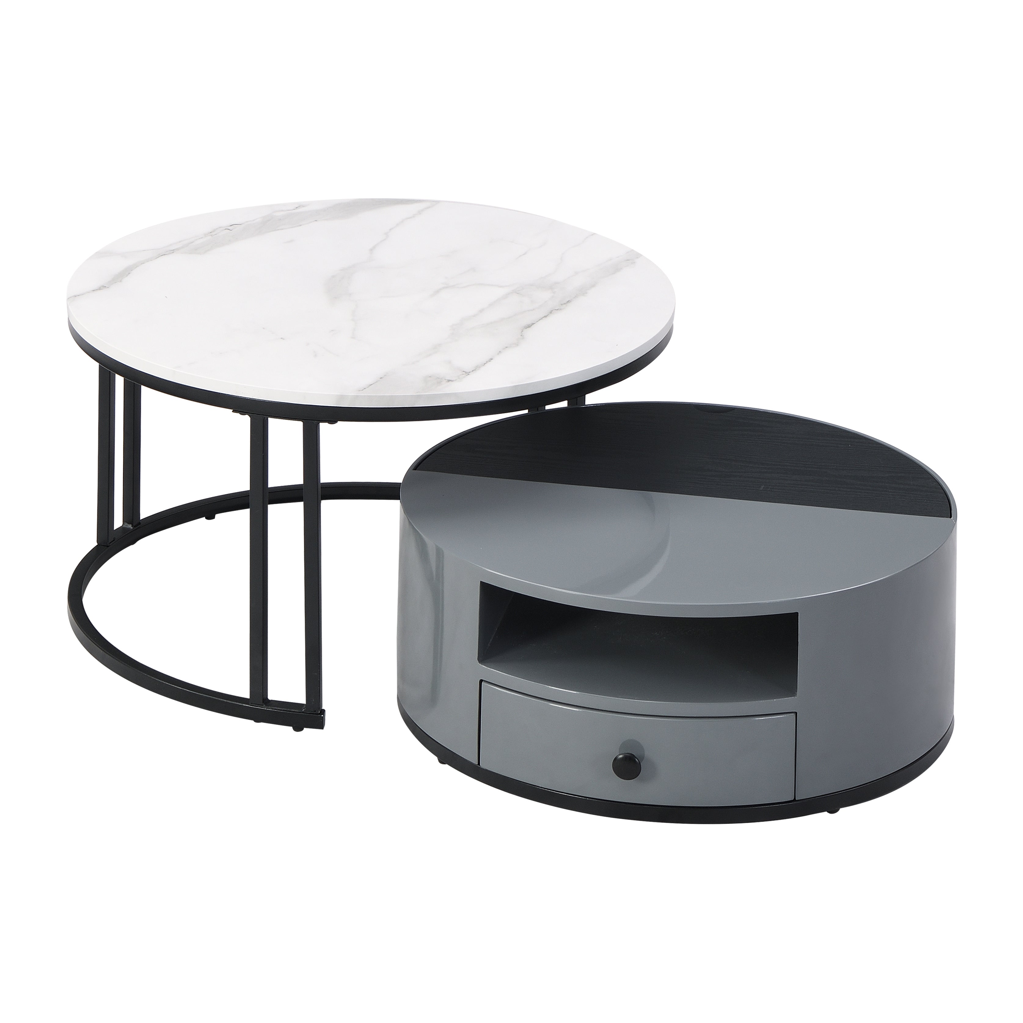 Logidon Nesting Salontafel 2 Stuks 70x70cm Zwart Grijs PVC Marmer Look