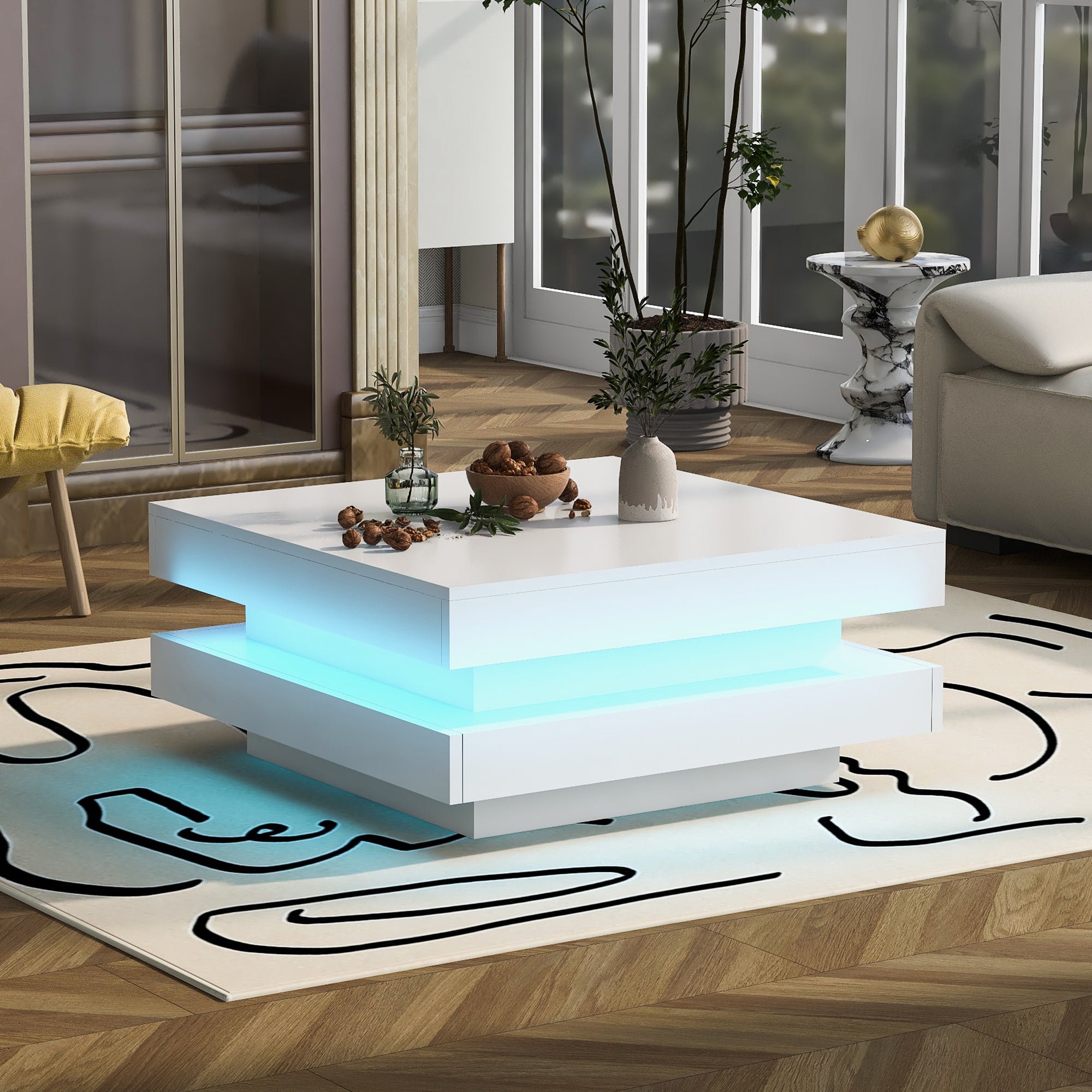 Logidon Vierkante Salontafel Wit LED Verlichting Bluetooth 70x70x36 cm