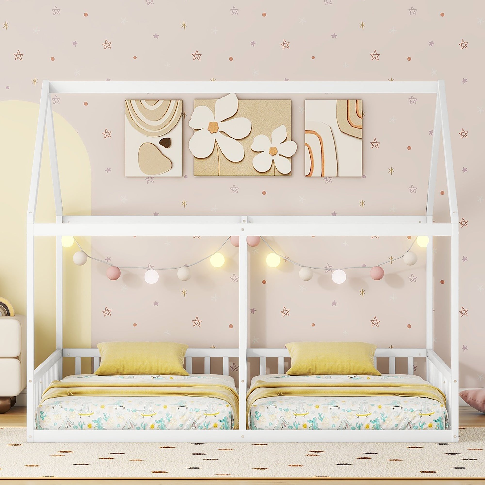 Logidon 90x200 Two Single Beds 2-in-1 Platform Bed White