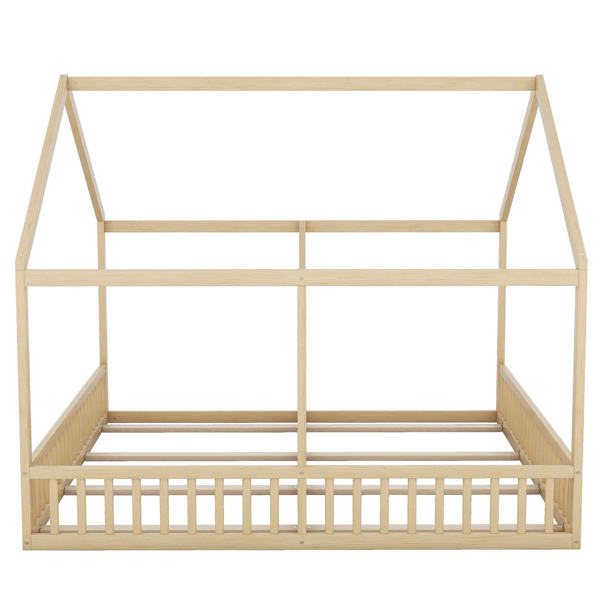 Logidon 90x200 single beds 2-in-1 house bed natural wood brown