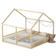 Logidon 90x200 single beds 2-in-1 house bed natural wood brown
