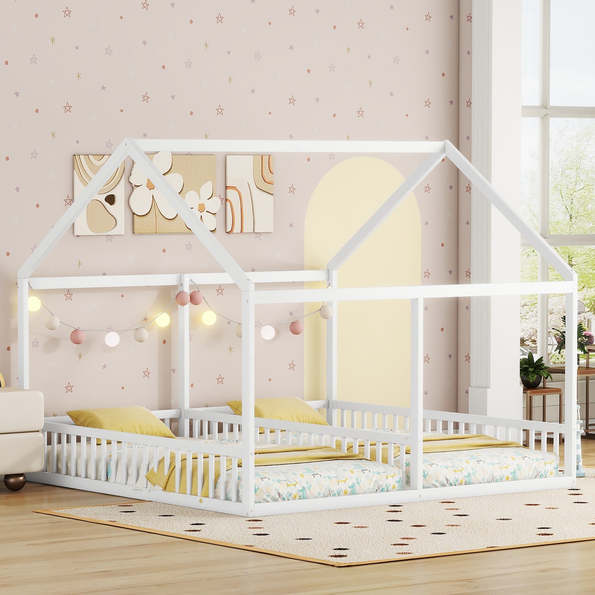 Logidon 90x200 Two Single Beds 2-in-1 Platform Bed White
