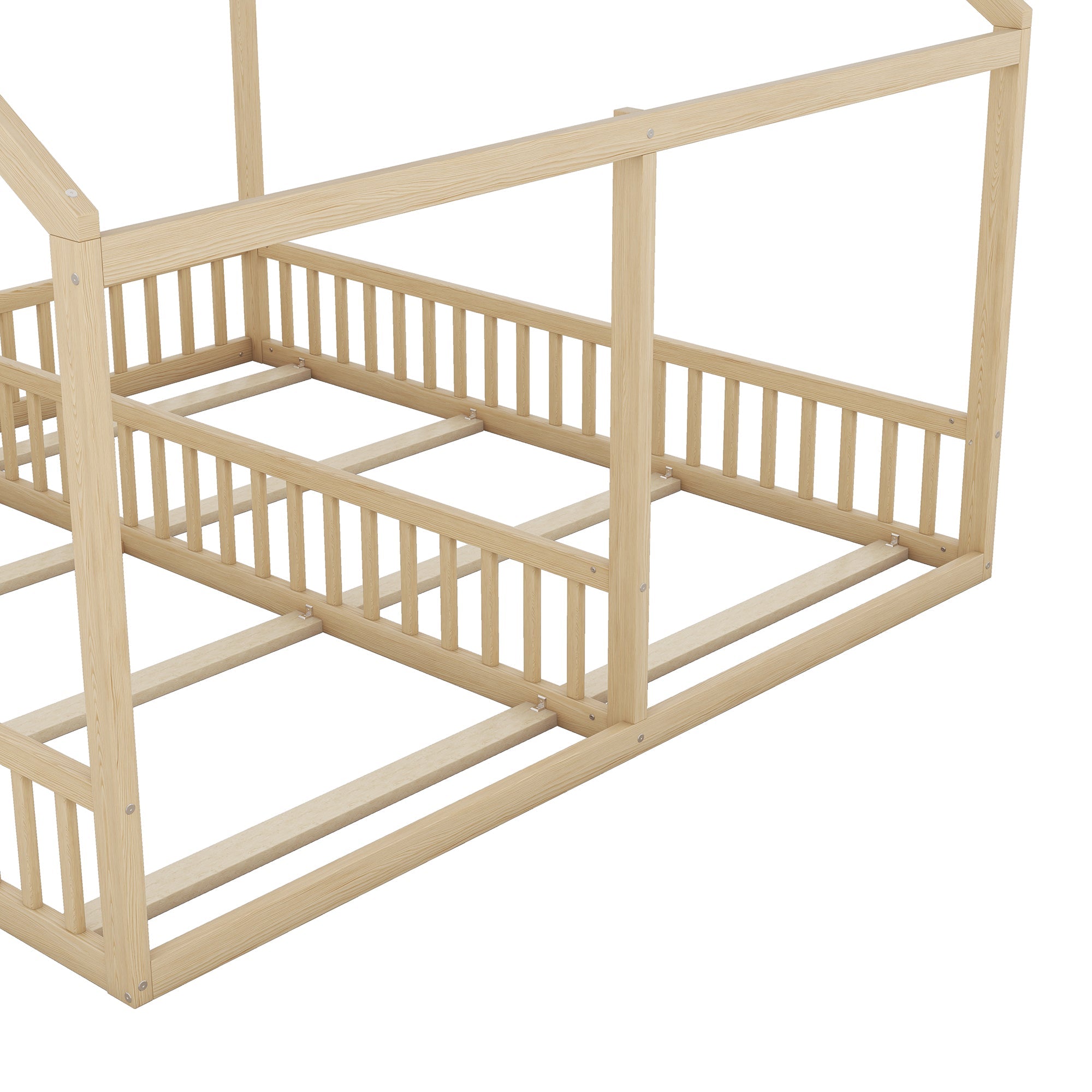 Logidon 90x200 single beds 2-in-1 house bed natural wood brown