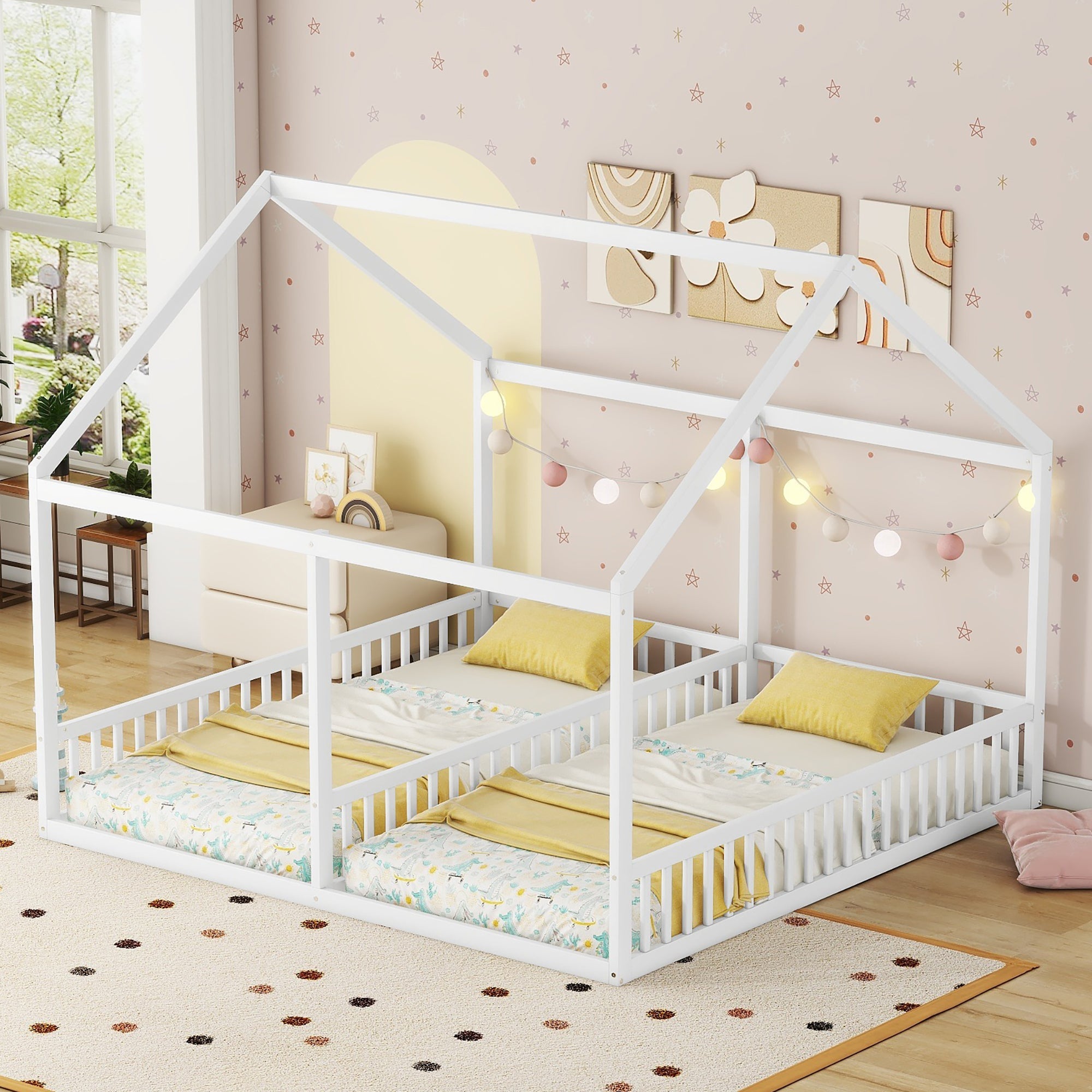 Logidon 90x200 Two Single Beds 2-in-1 Platform Bed White