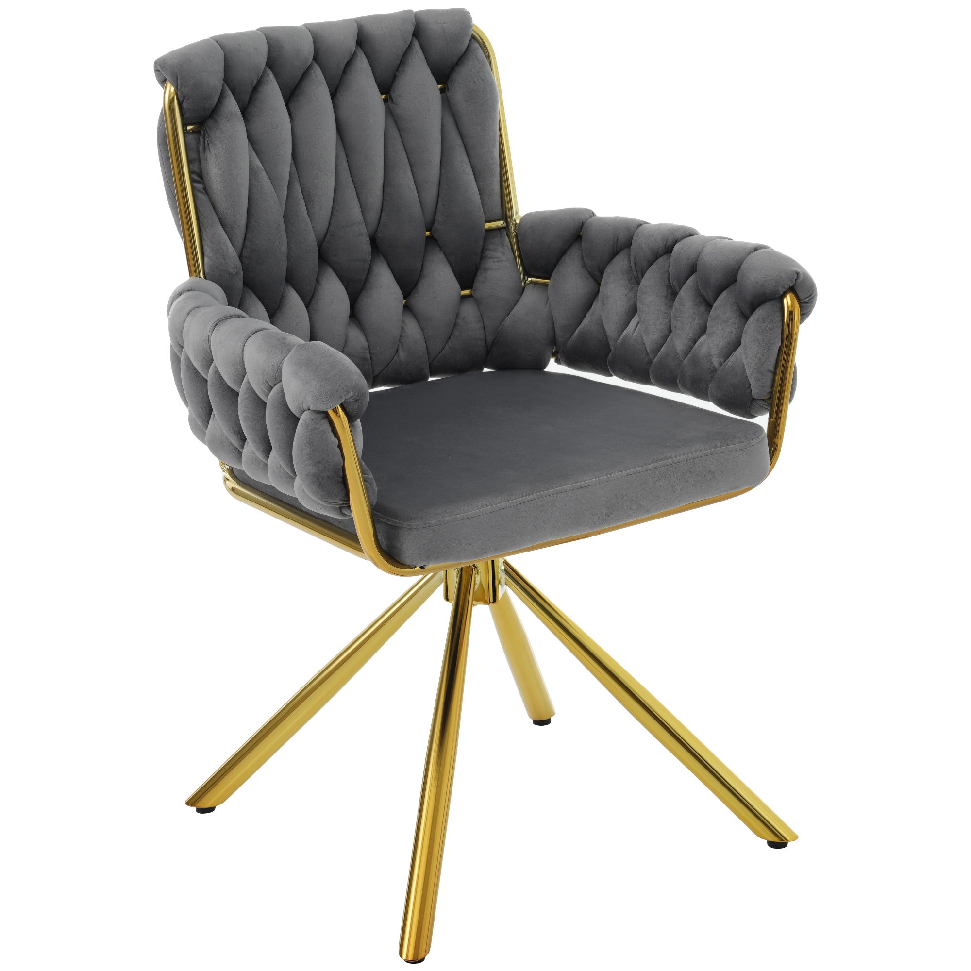 Logidon fluwelen draaistoel grijs met goudkleurig metalen frame