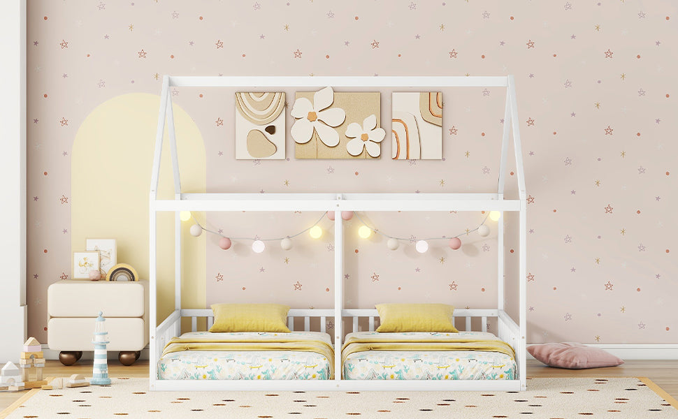Logidon 90x200 Two Single Beds 2-in-1 Platform Bed White