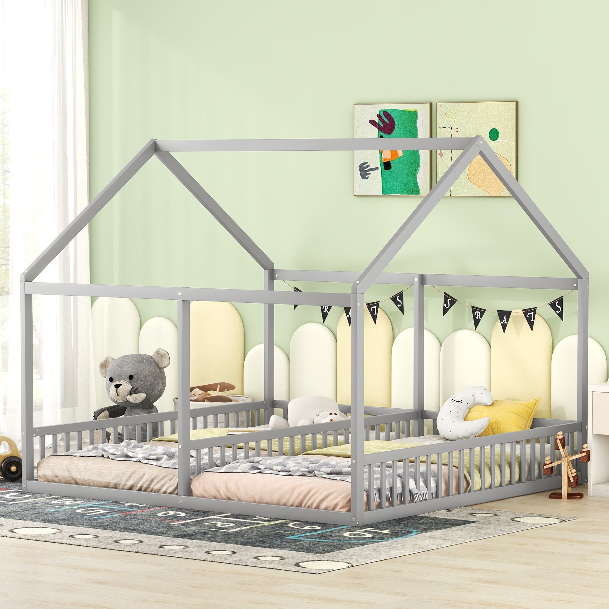 Logidon 90 x 200 huisbed 2 in 1 grijze platte bedden
