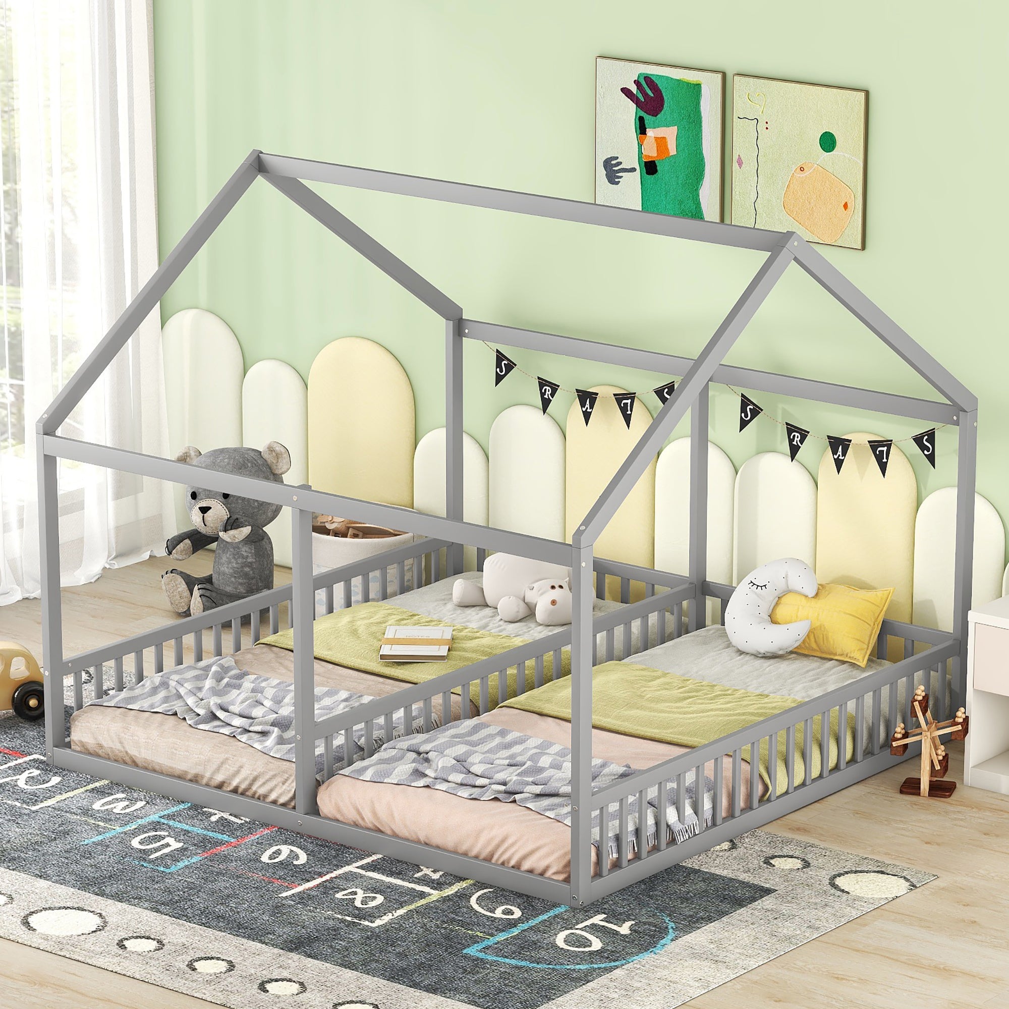 Logidon 90 x 200 huisbed 2 in 1 grijze platte bedden