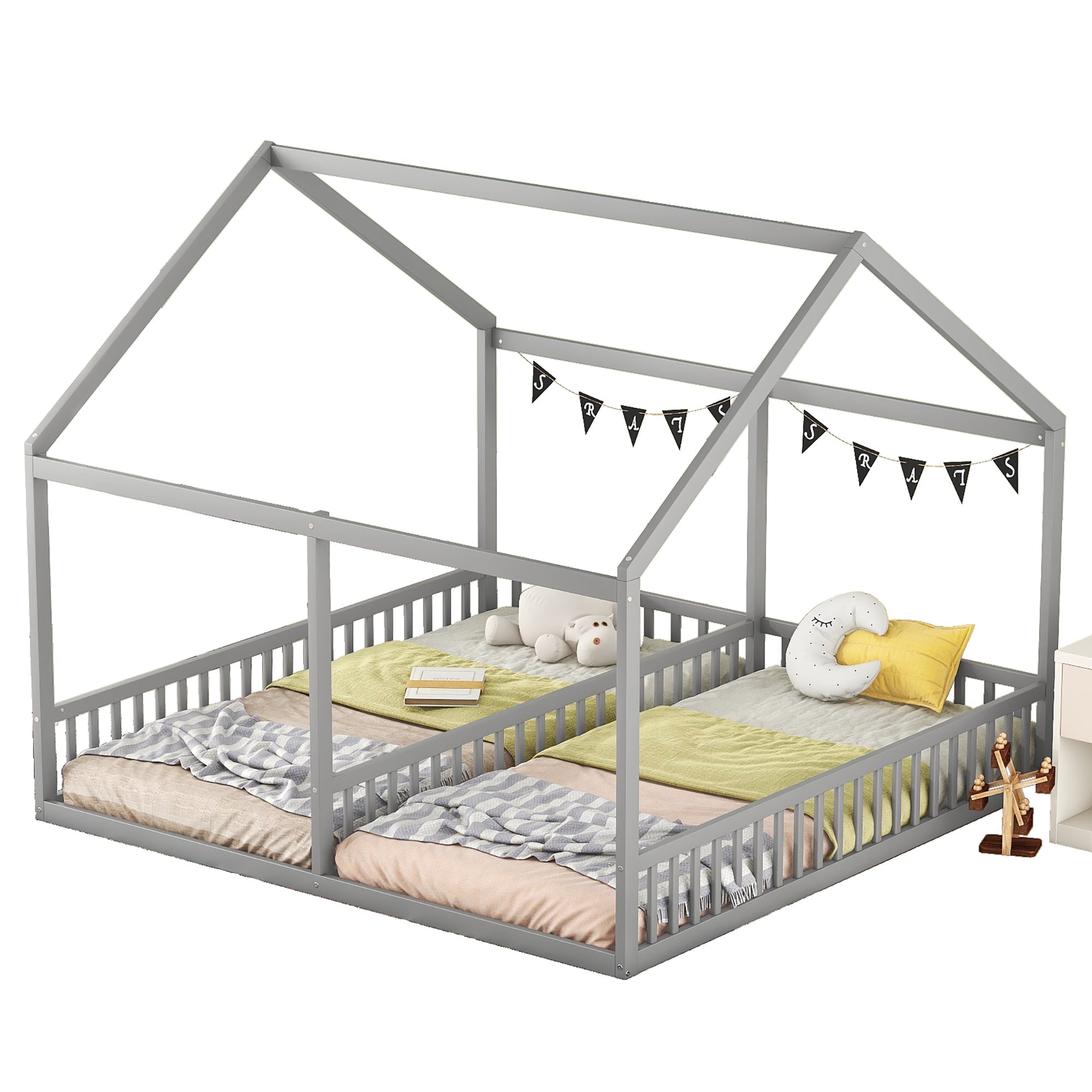 Logidon 90 x 200 huisbed 2 in 1 grijze platte bedden