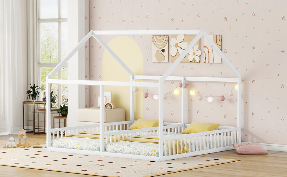 Logidon 90x200 Two Single Beds 2-in-1 Platform Bed White