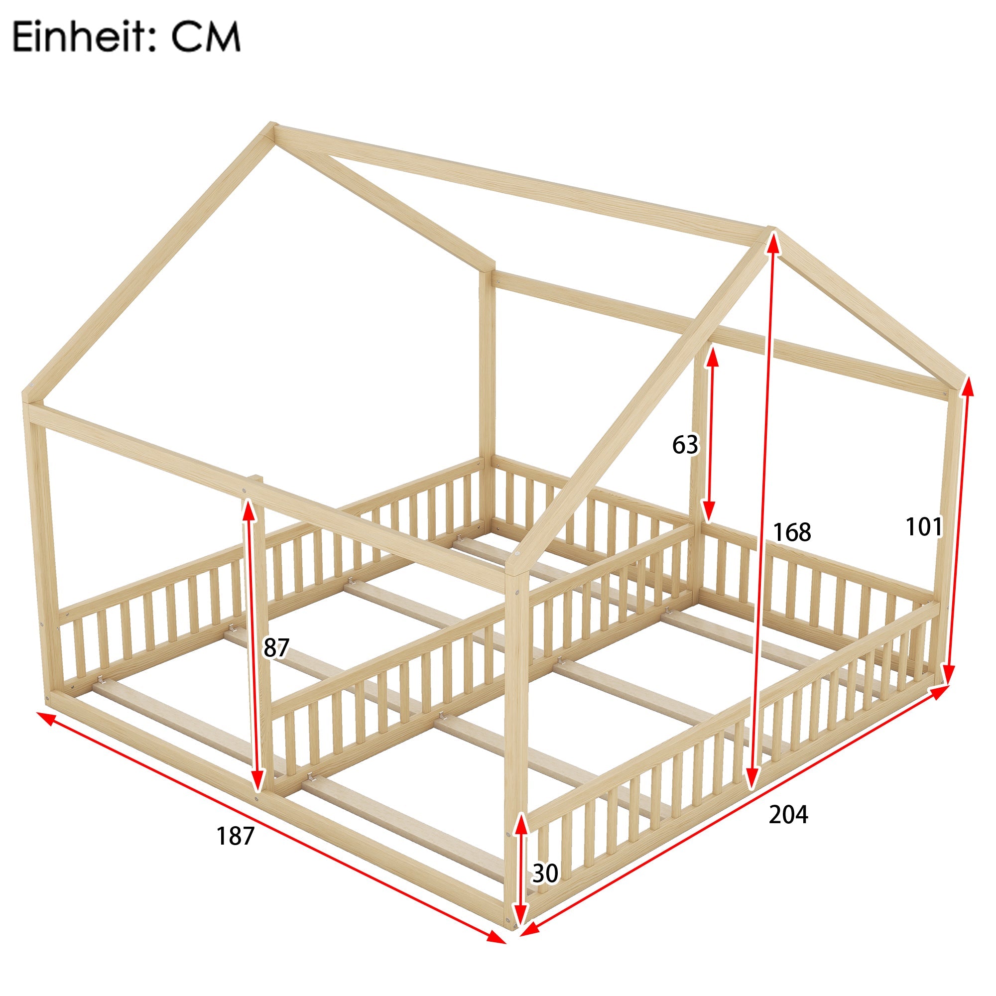 Logidon 90x200 eenpersoonsbedden 2-in-1 huisbed naturel hout bruin