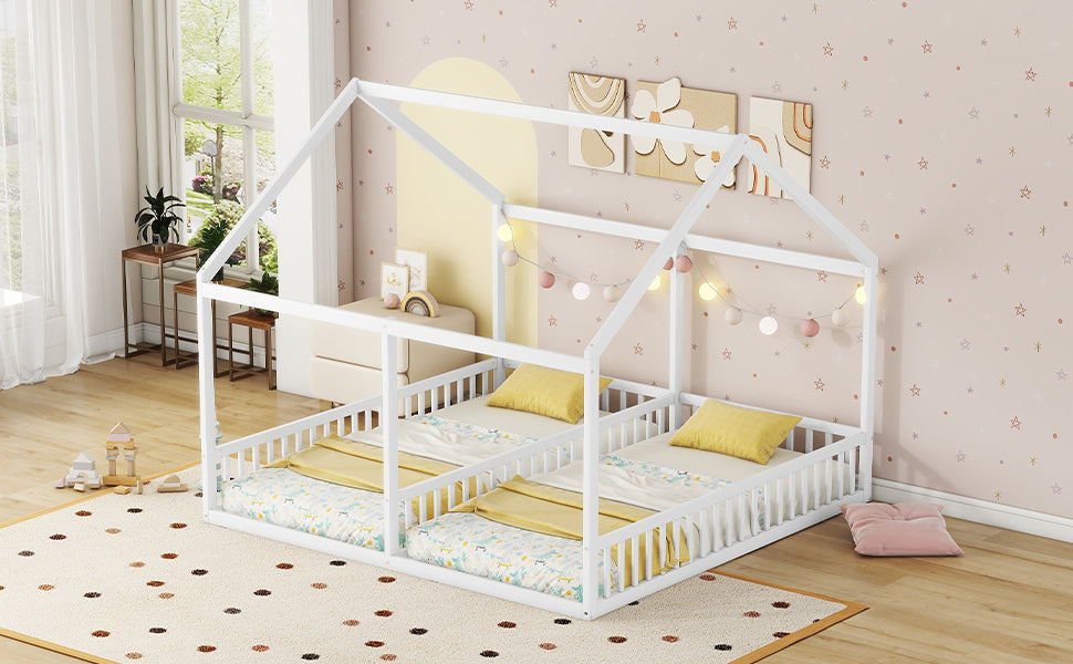 Logidon 90x200 Two Single Beds 2-in-1 Platform Bed White