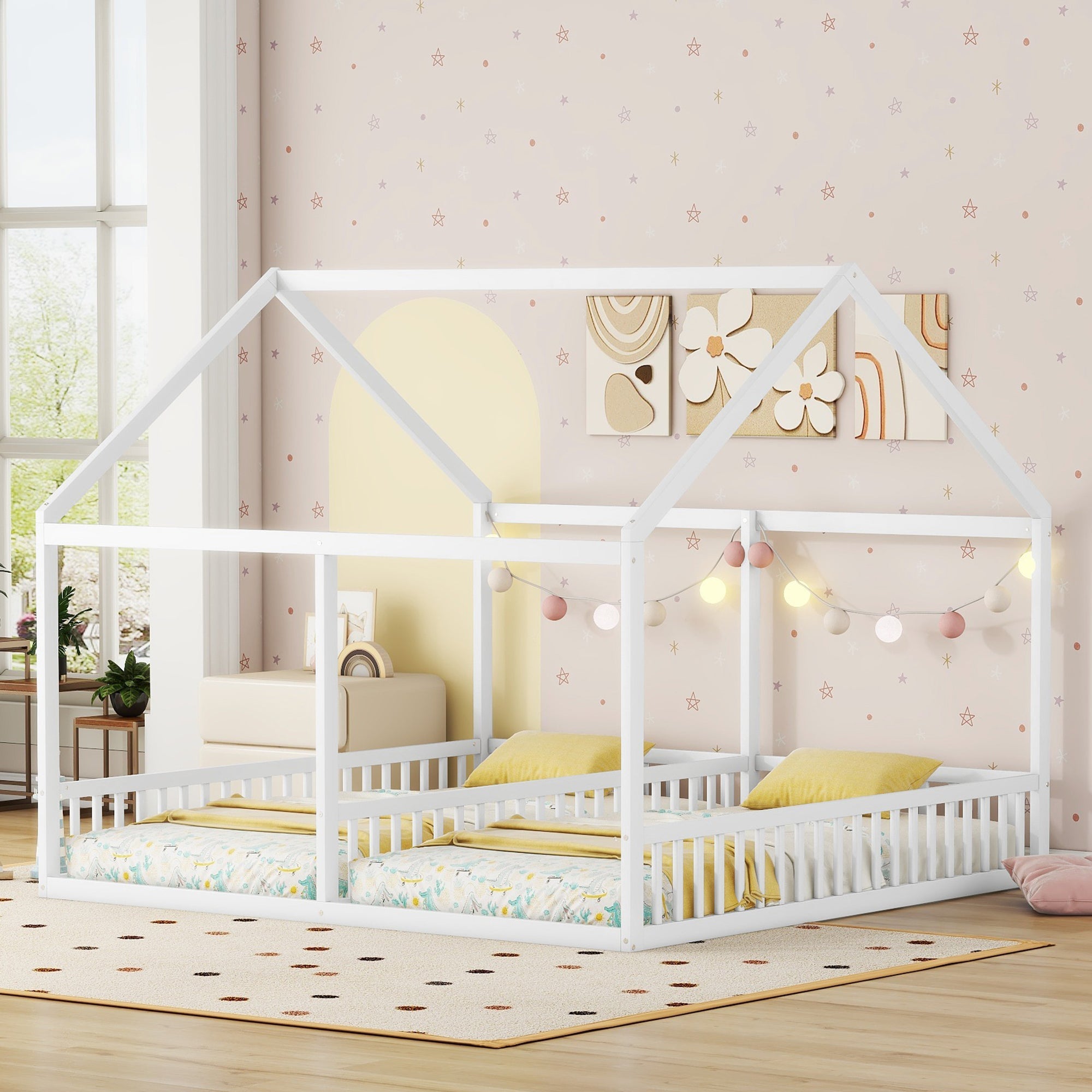 Logidon 90x200 Two Single Beds 2-in-1 Platform Bed White
