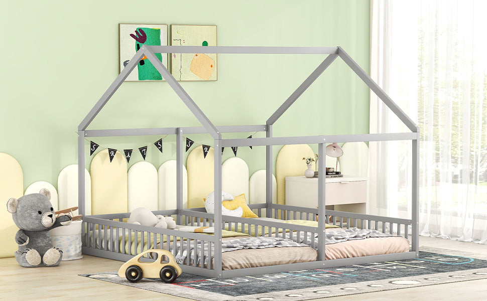 Logidon 90 x 200 huisbed 2 in 1 grijze platte bedden