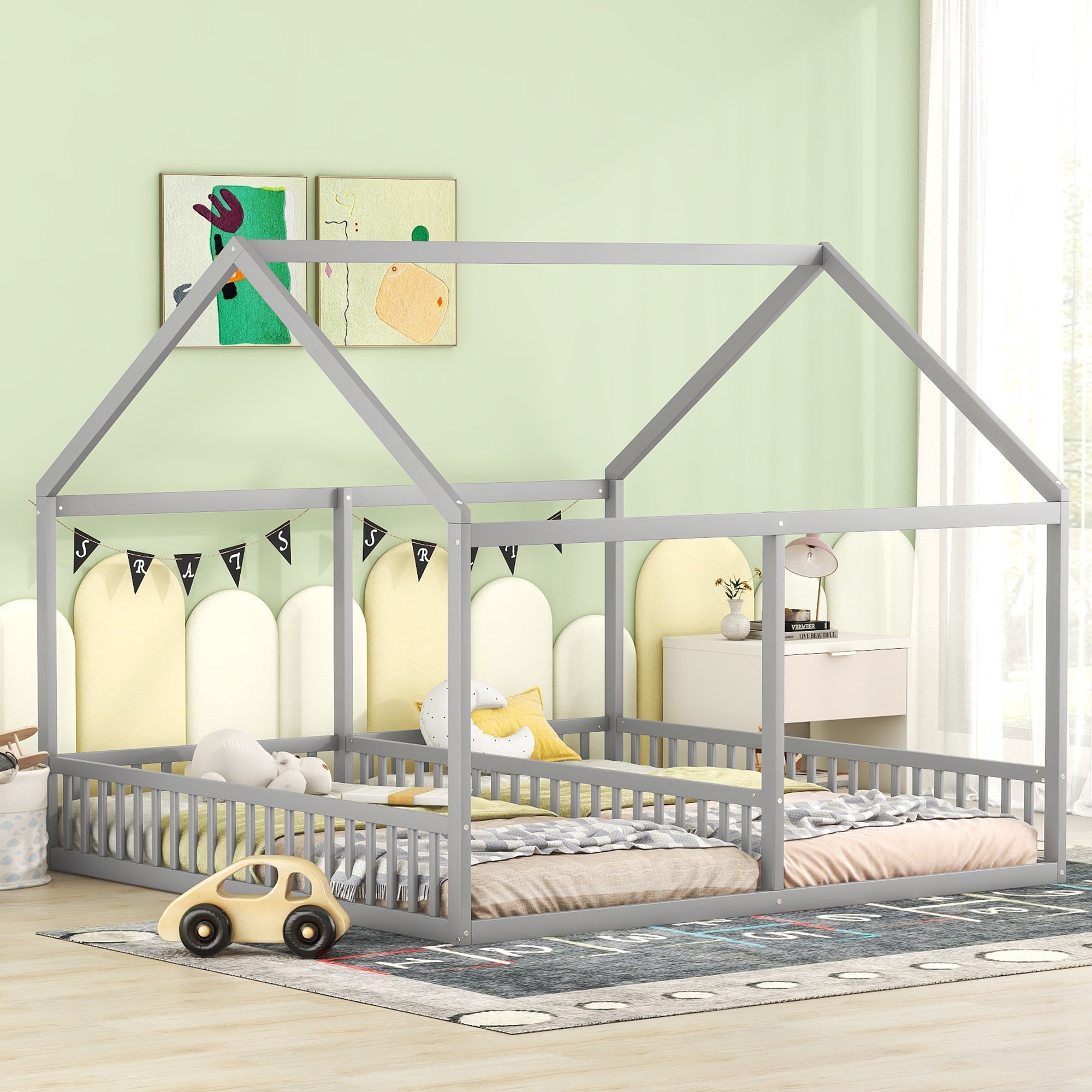 Logidon 90 x 200 huisbed 2 in 1 grijze platte bedden