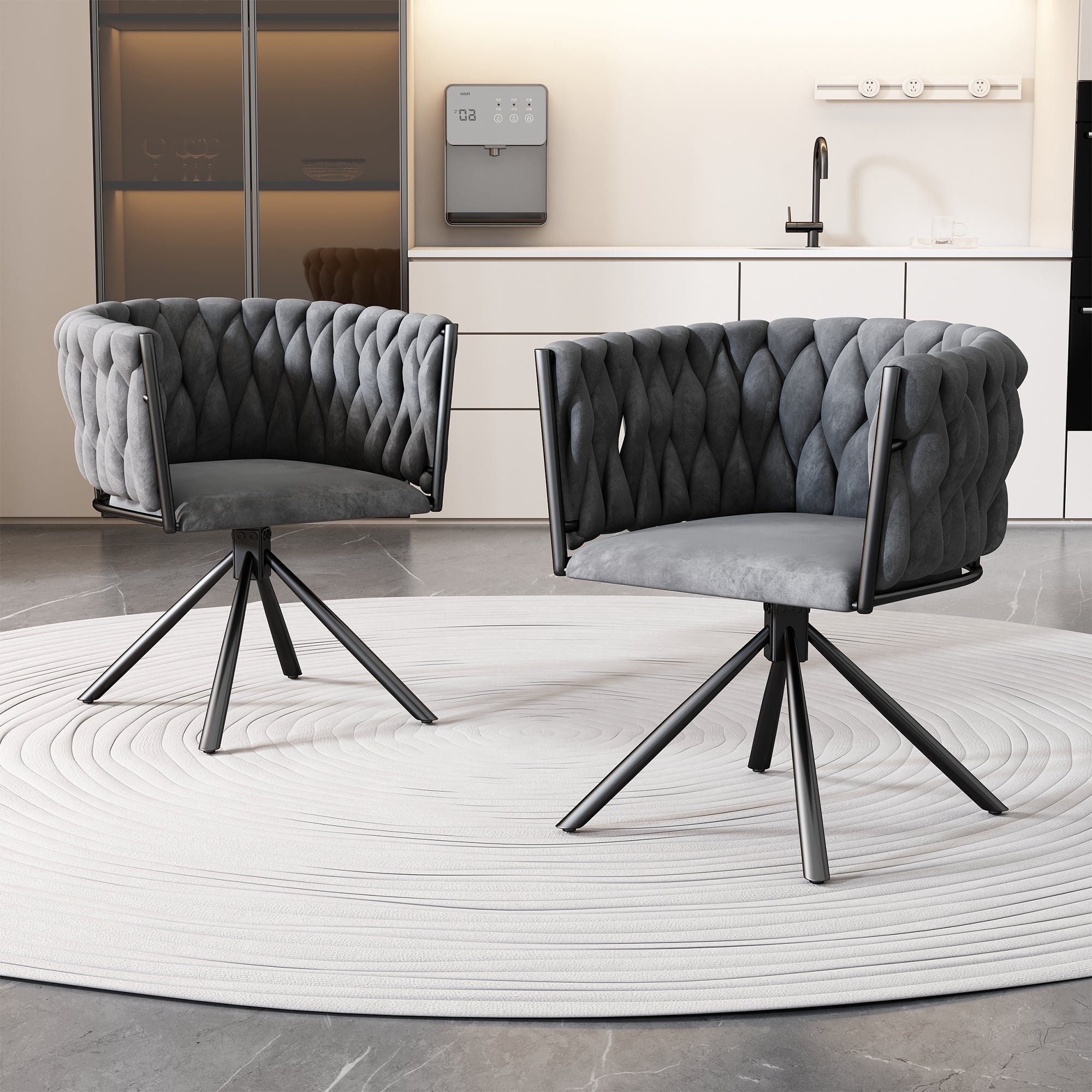 Logidon Velvet Draaistoel Grijs Luxe Eetkamerstoel, 360 Graden