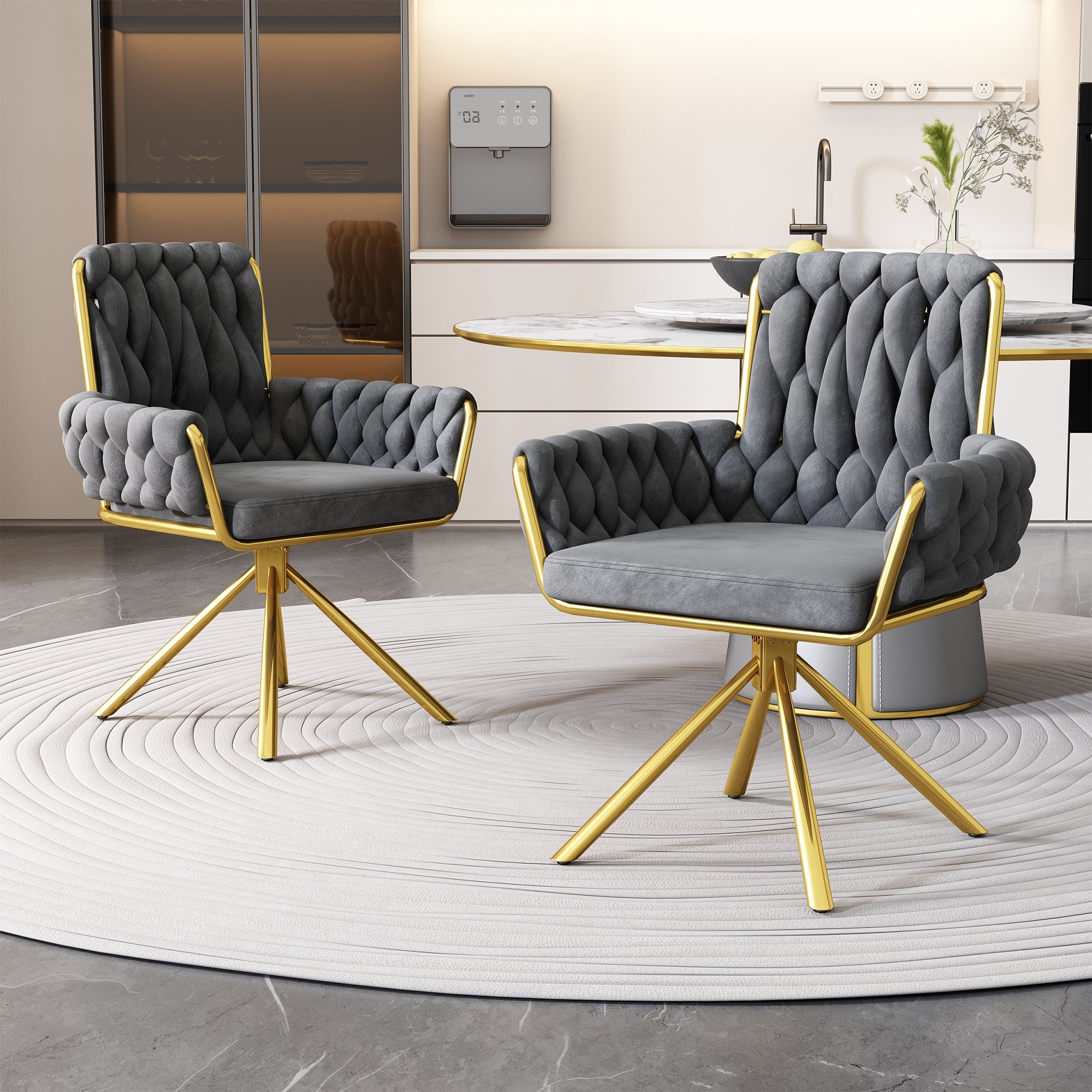 Logidon Luxe fluwelen draaistoel grijs metalen frame 360 graden draaibaar