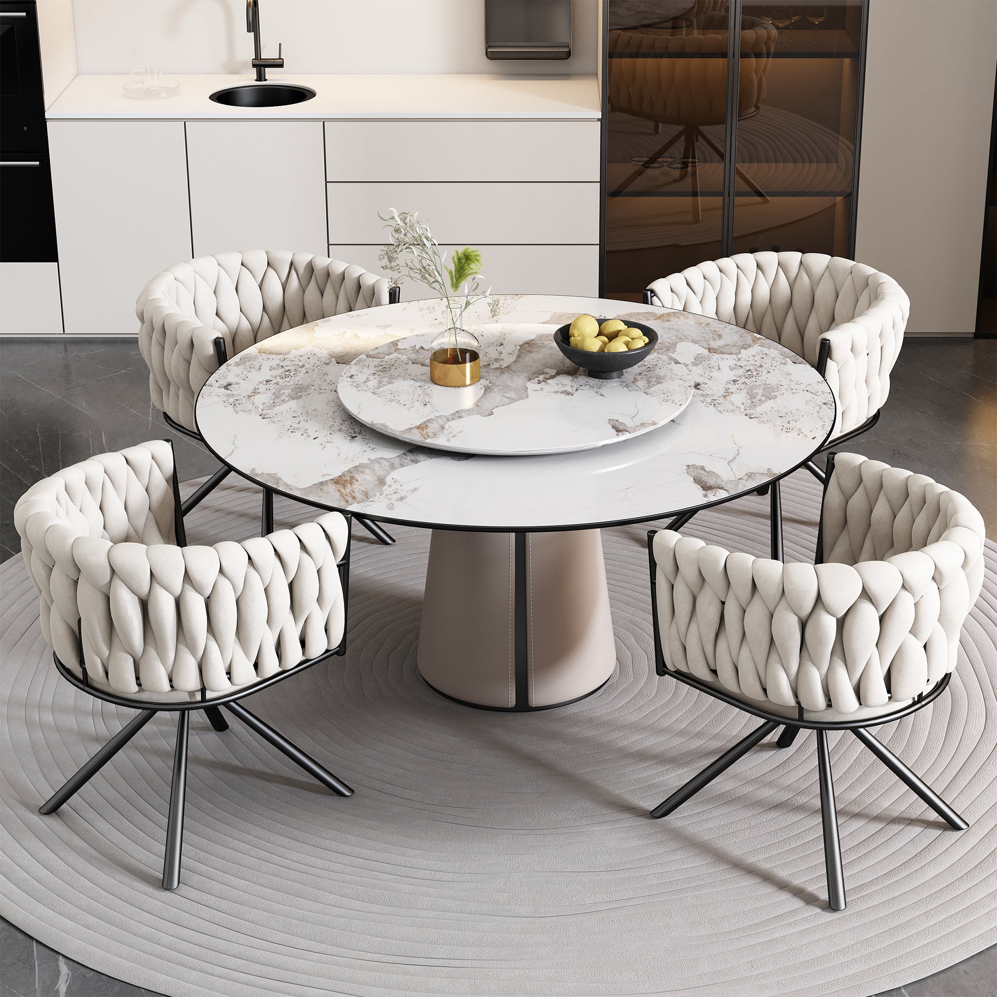 Logidon Velvet eetkamerstoel set van 2 beige draaistoelen met metalen poten