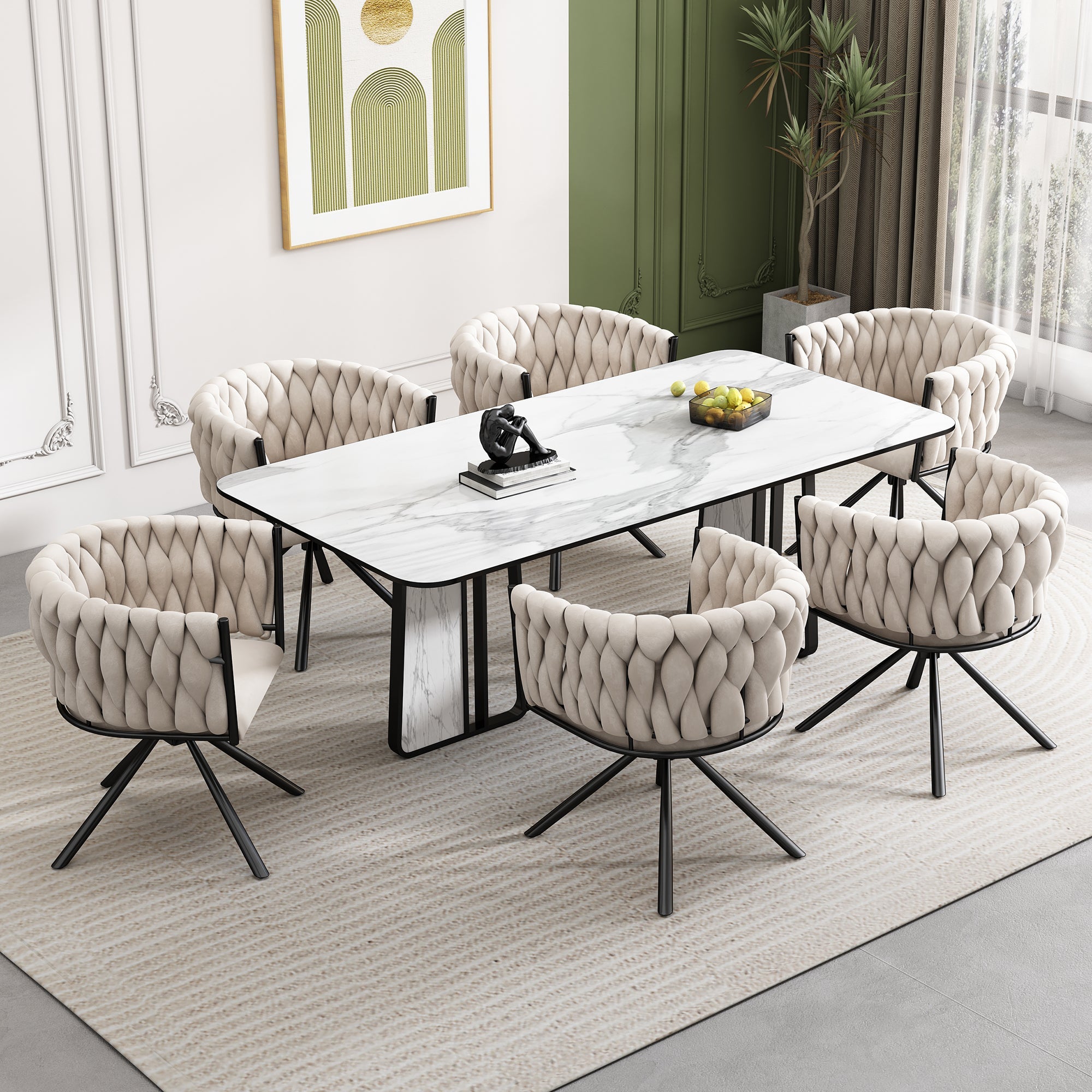 Logidon Velvet eetkamerstoel set van 2 beige draaistoelen met metalen poten