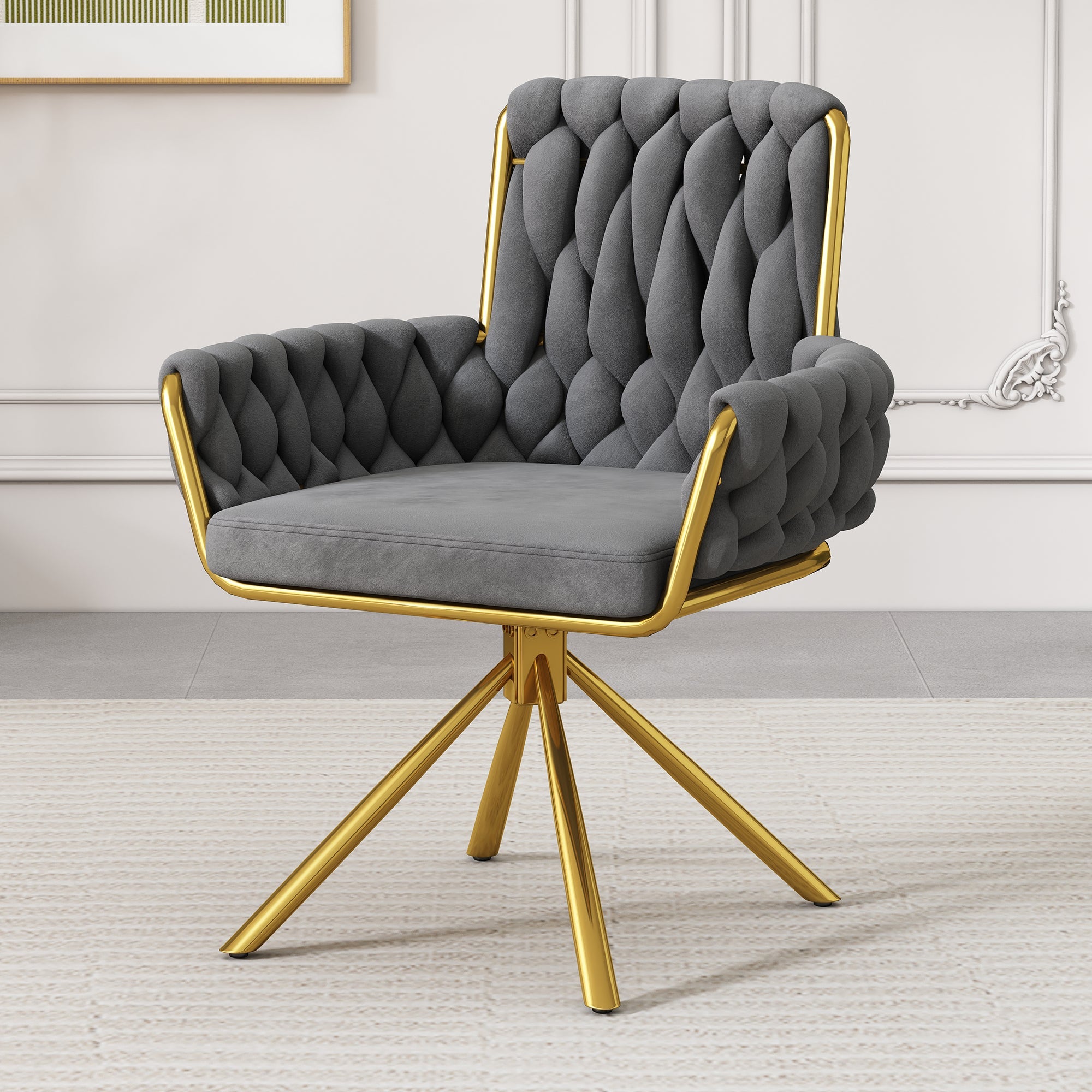 Logidon fluwelen draaistoel grijs met goudkleurig metalen frame