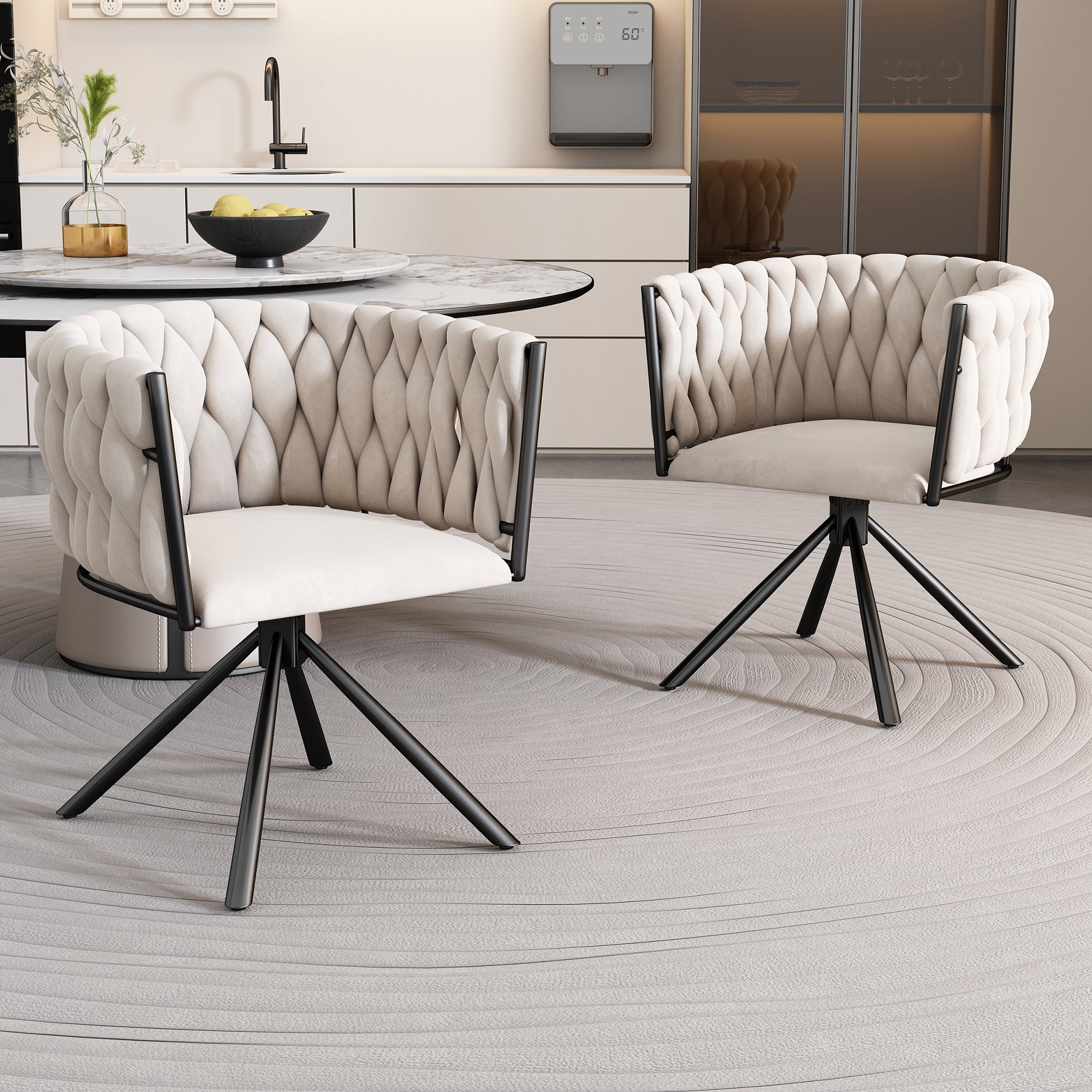 Logidon Velvet eetkamerstoel set van 2 beige draaistoelen met metalen poten