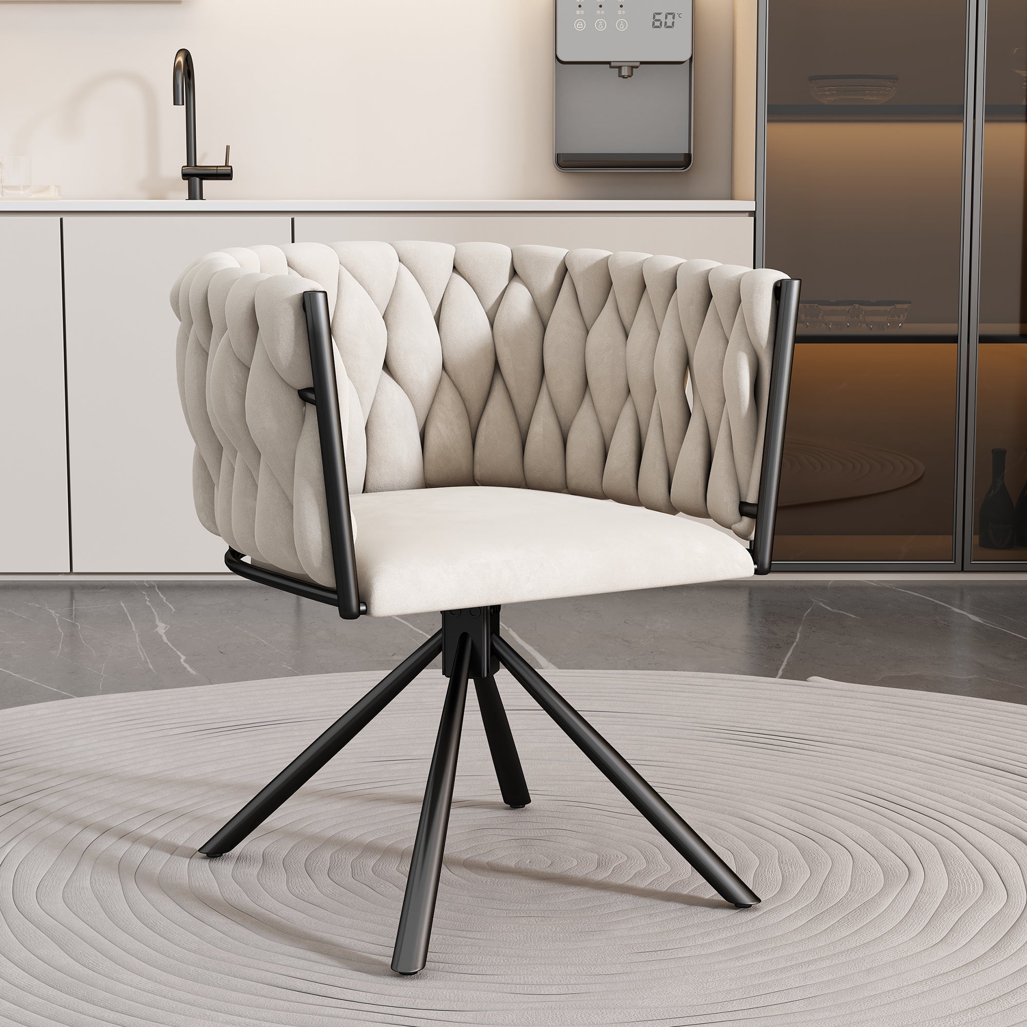 Logidon velvet dining chair beige, 360° swivel chair with metal legs