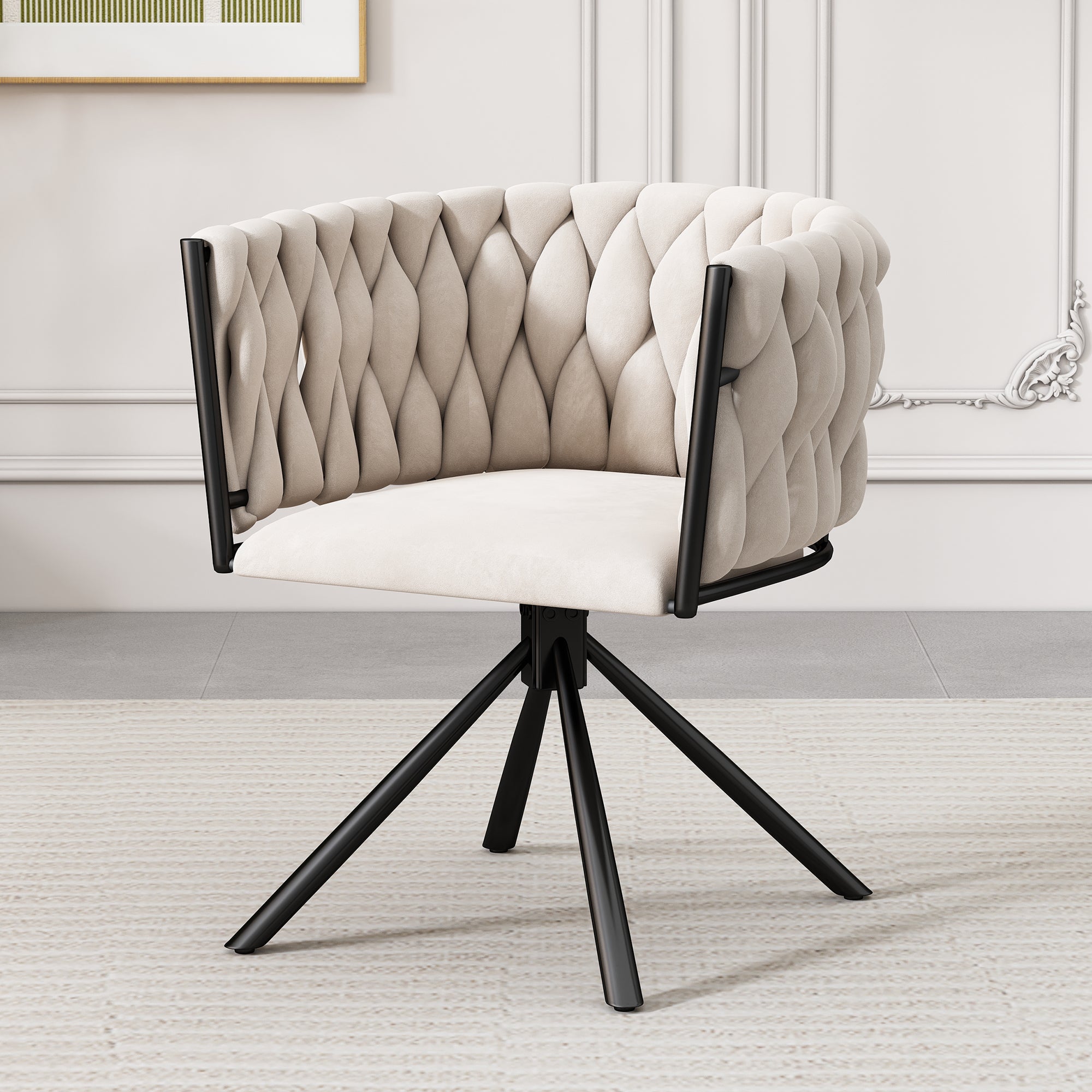 Logidon velvet dining chair beige, 360° swivel chair with metal legs