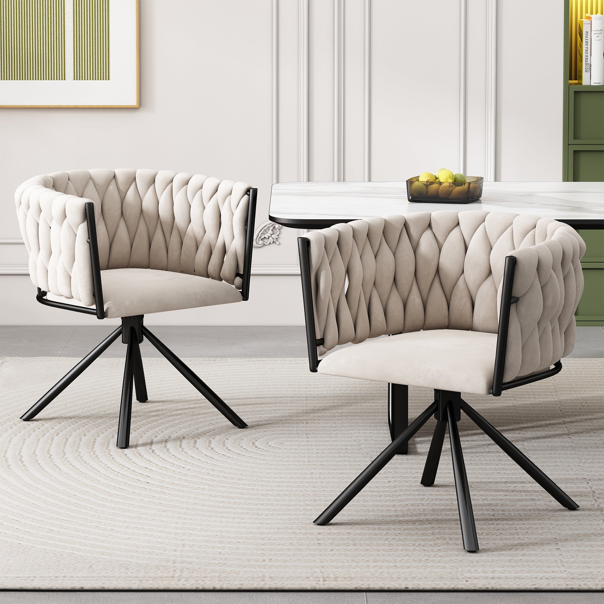 Logidon velvet dining chair beige, 360° swivel chair with metal legs