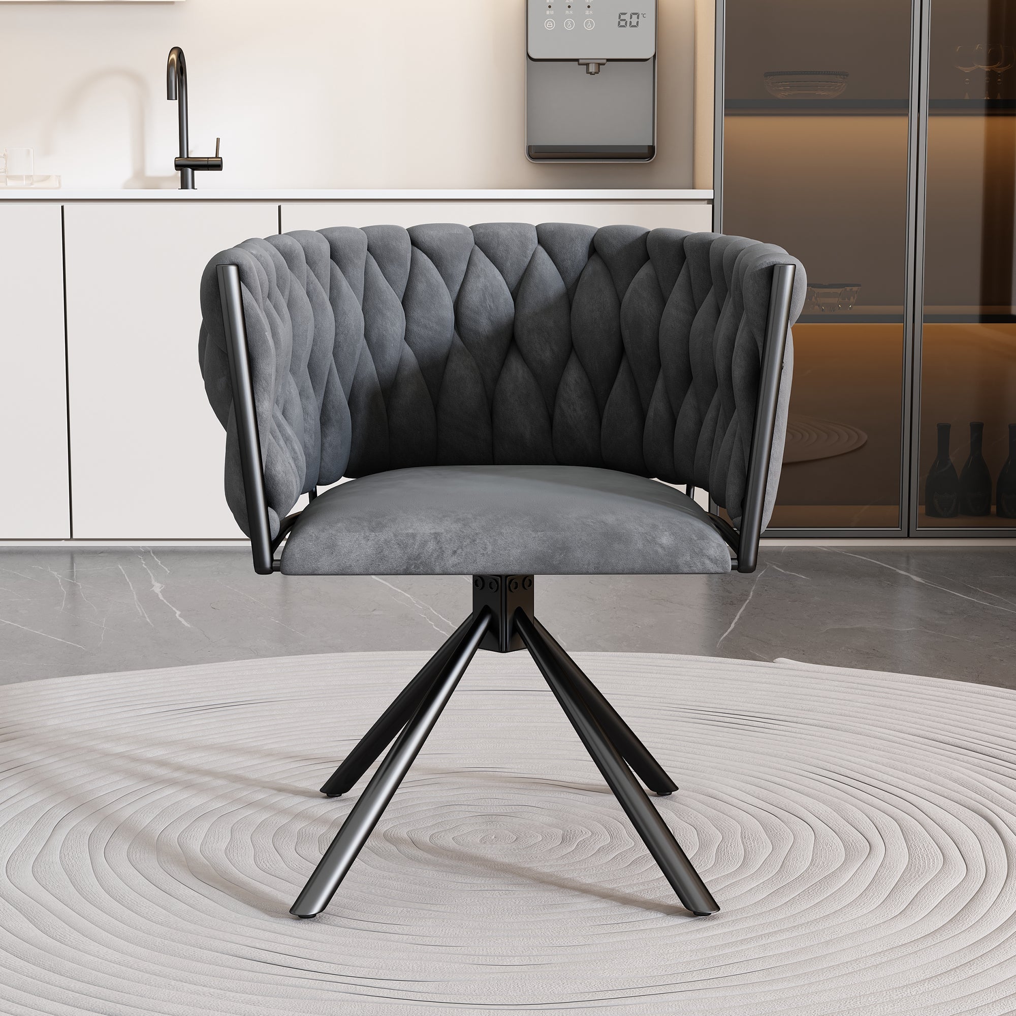 Logidon Velvet Draaistoel Grijs Luxe Eetkamerstoel, 360 Graden