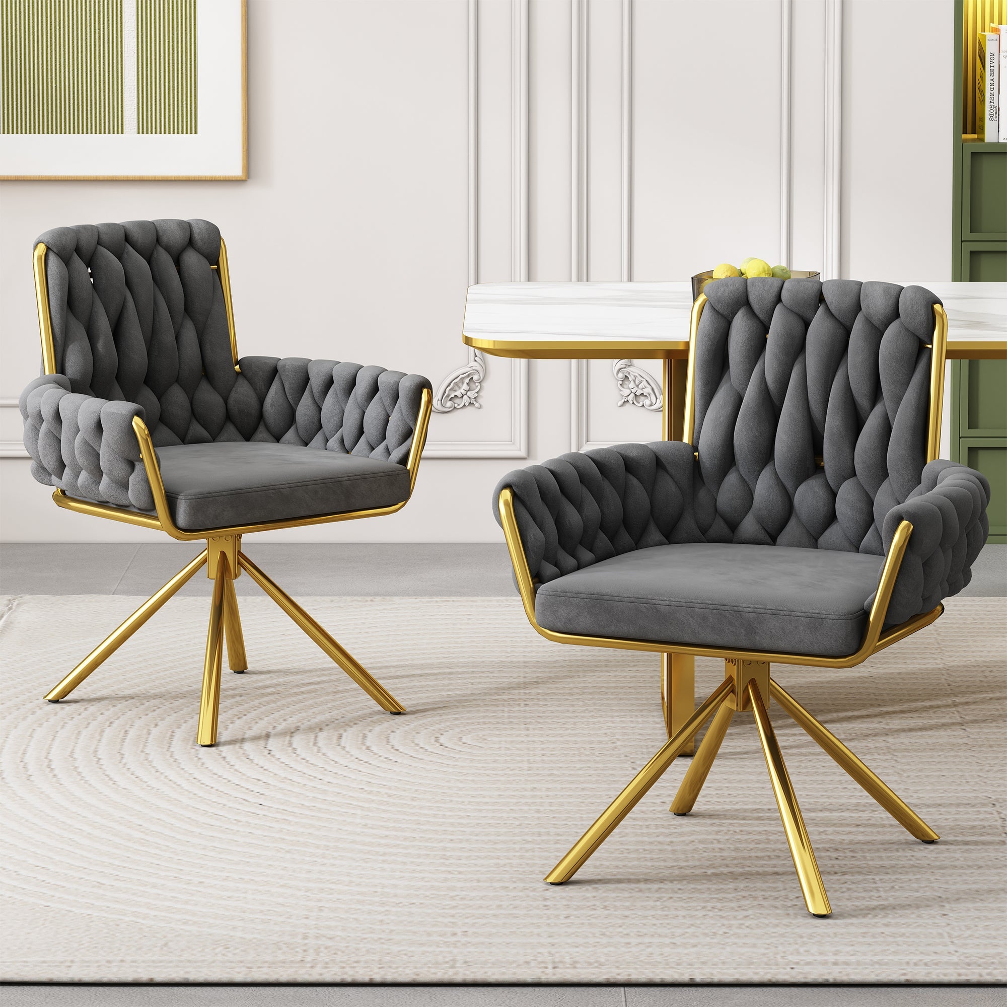 Logidon fluwelen draaistoel grijs met goudkleurig metalen frame