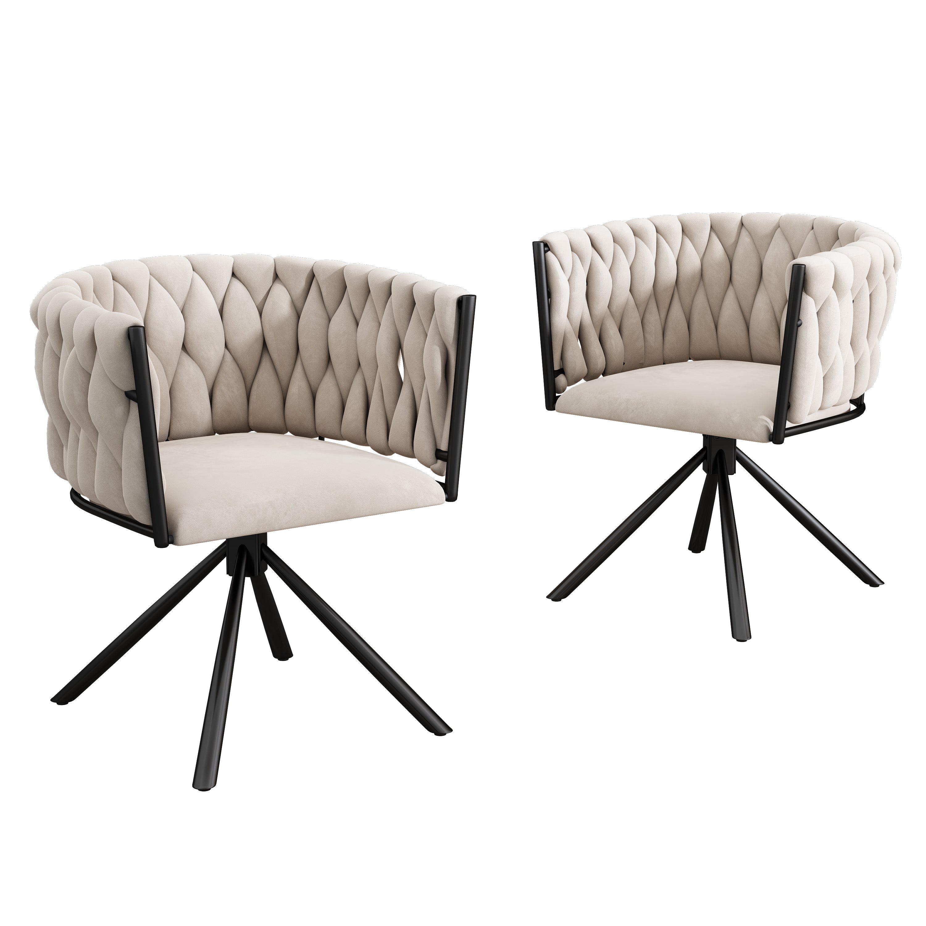 Logidon Velvet eetkamerstoel set van 2 beige draaistoelen met metalen poten