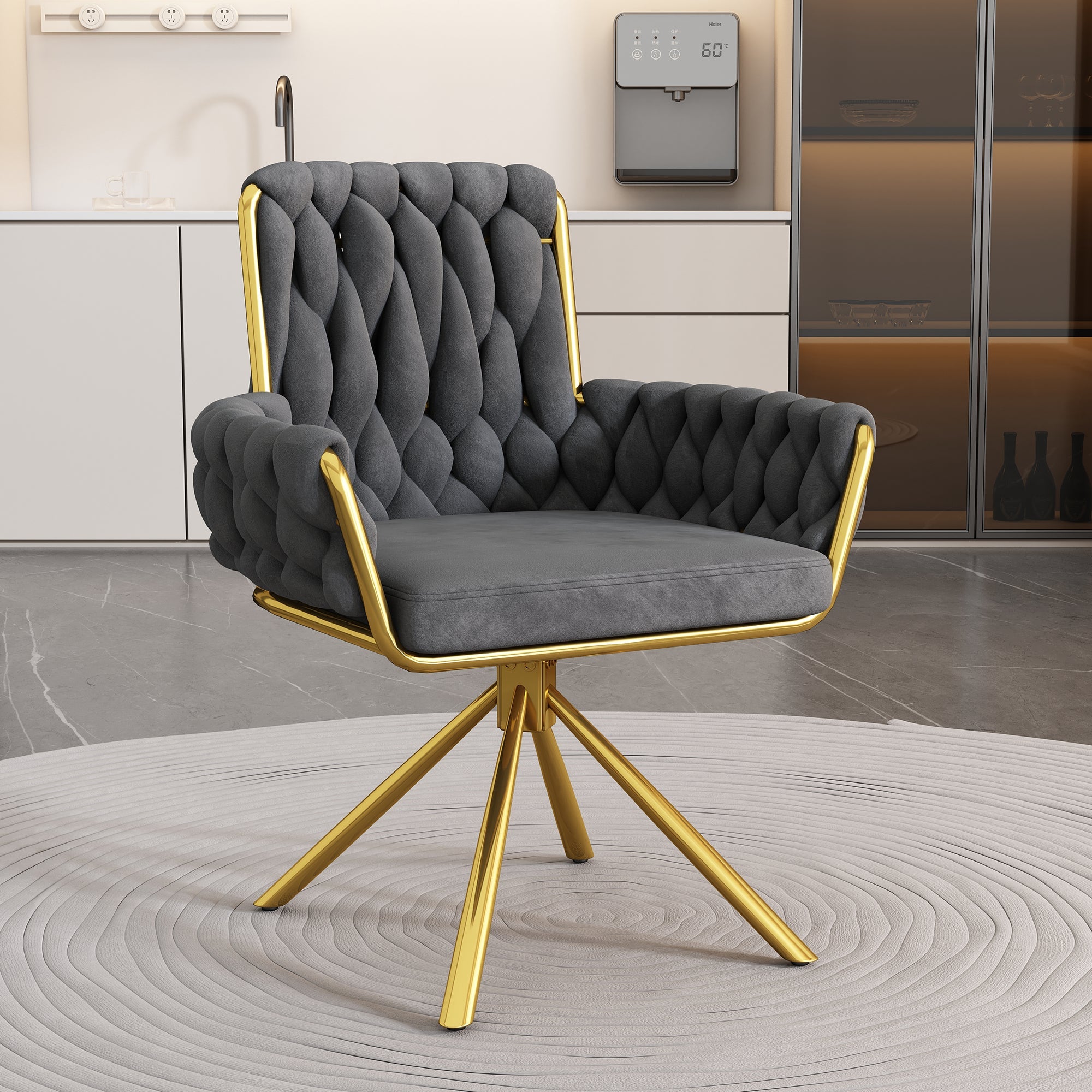 Logidon Luxe fluwelen draaistoel grijs metalen frame 360 graden draaibaar