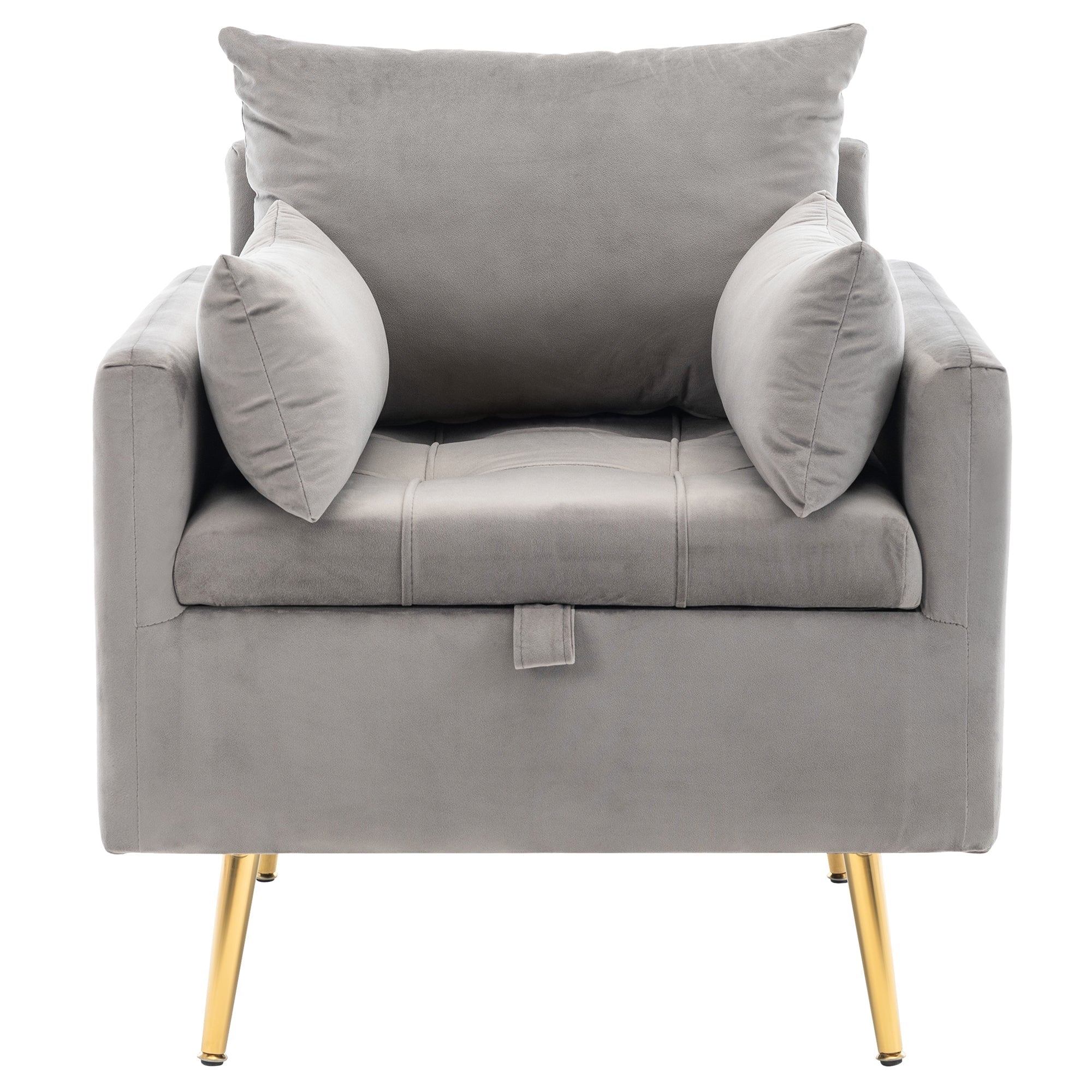 Logidon fluwelen stoel met opbergruimte Grijze moderne fauteuil