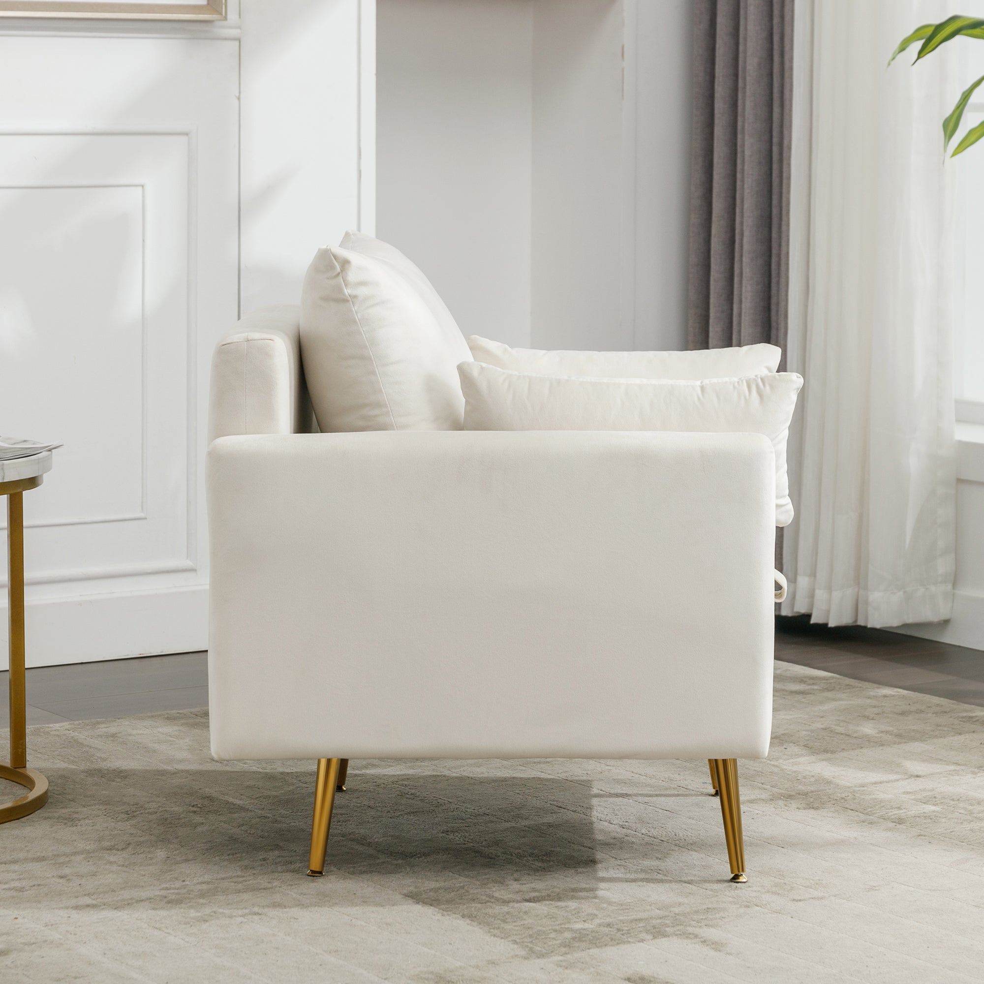 Logidon moderne fluwelen stoel beige met opbergruimte en gouden poten