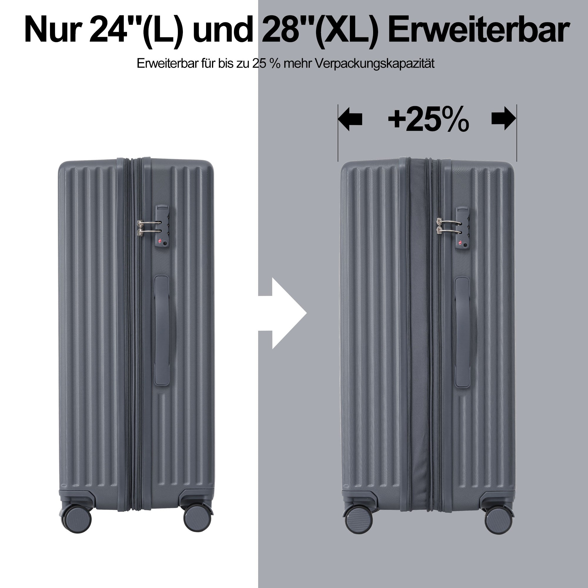 Logidon hard-shell suitcase gray 55x36x21 cm TSA 4 wheels