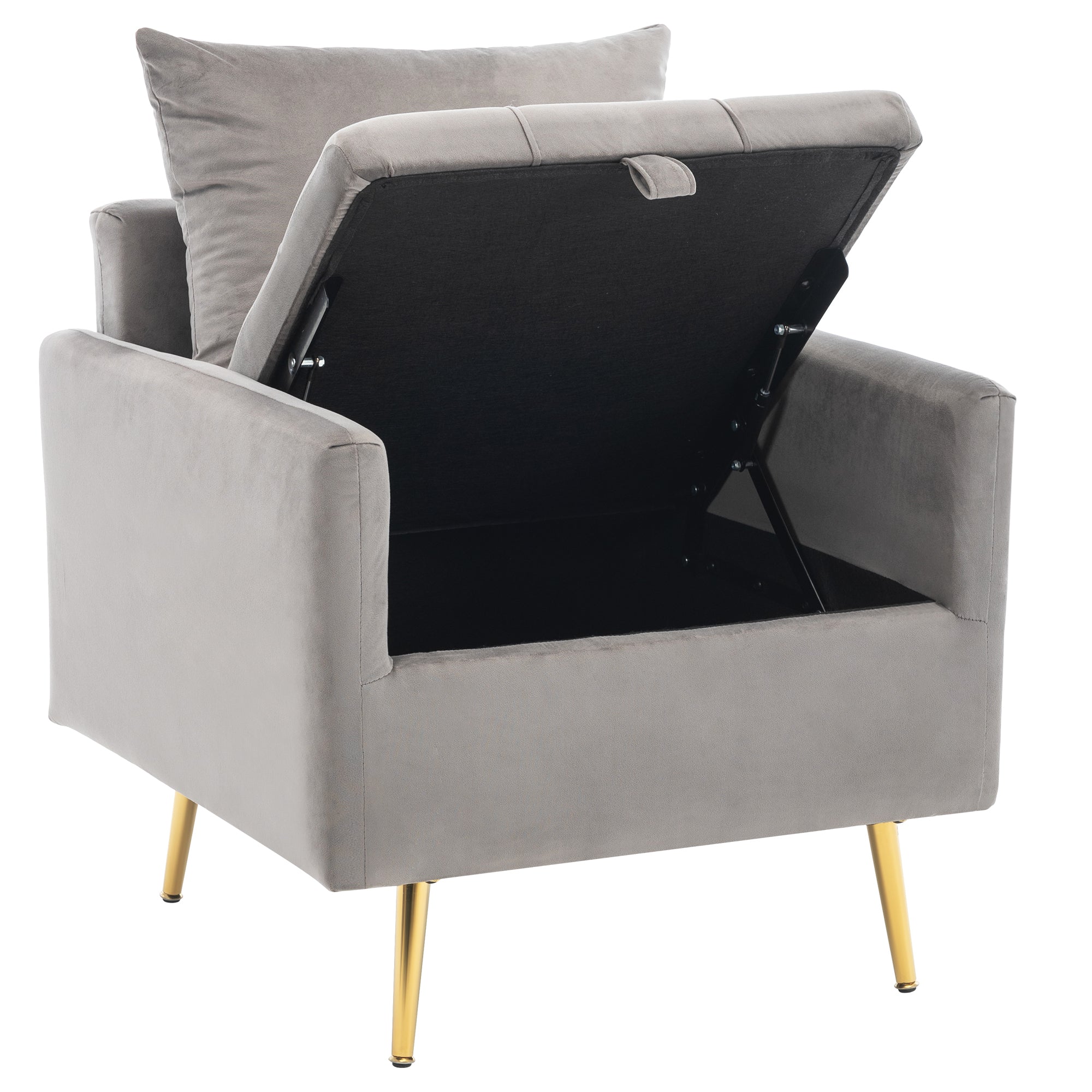 Logidon fluwelen stoel met opbergruimte Grijze moderne fauteuil