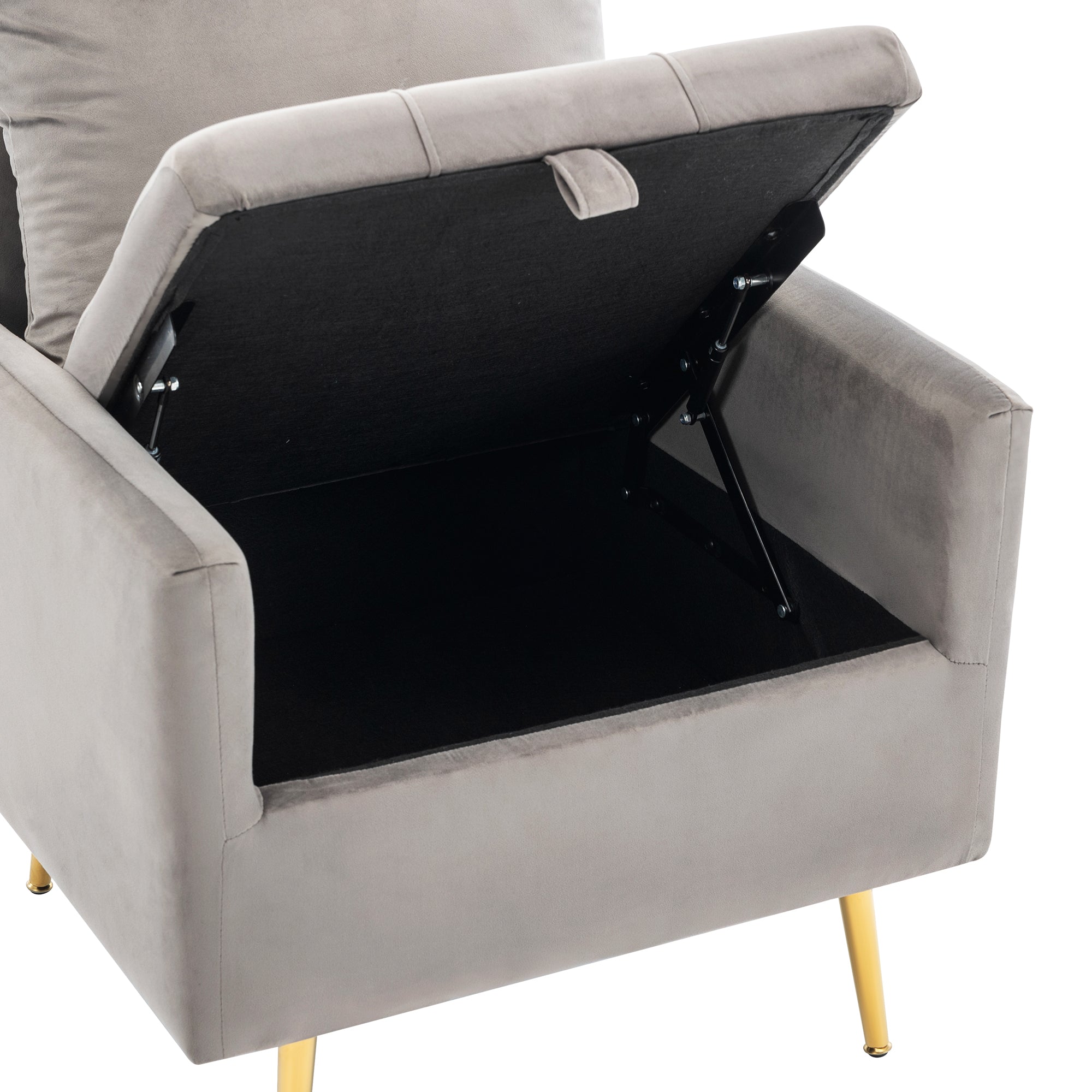 Logidon fluwelen stoel met opbergruimte Grijze moderne fauteuil