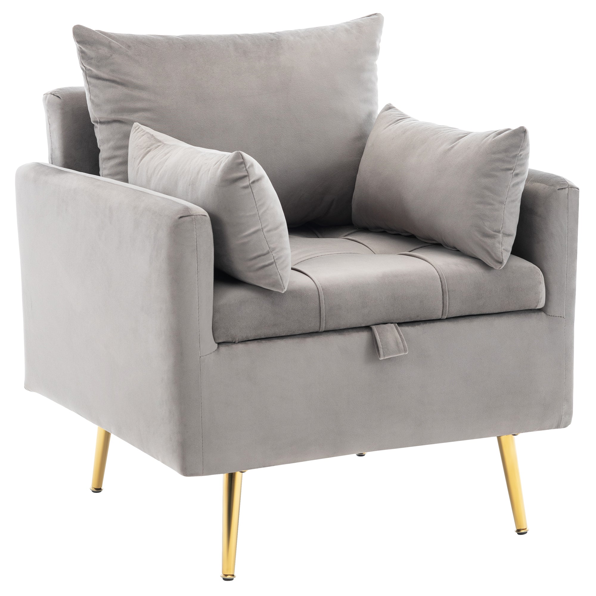 Logidon fluwelen stoel met opbergruimte Grijze moderne fauteuil