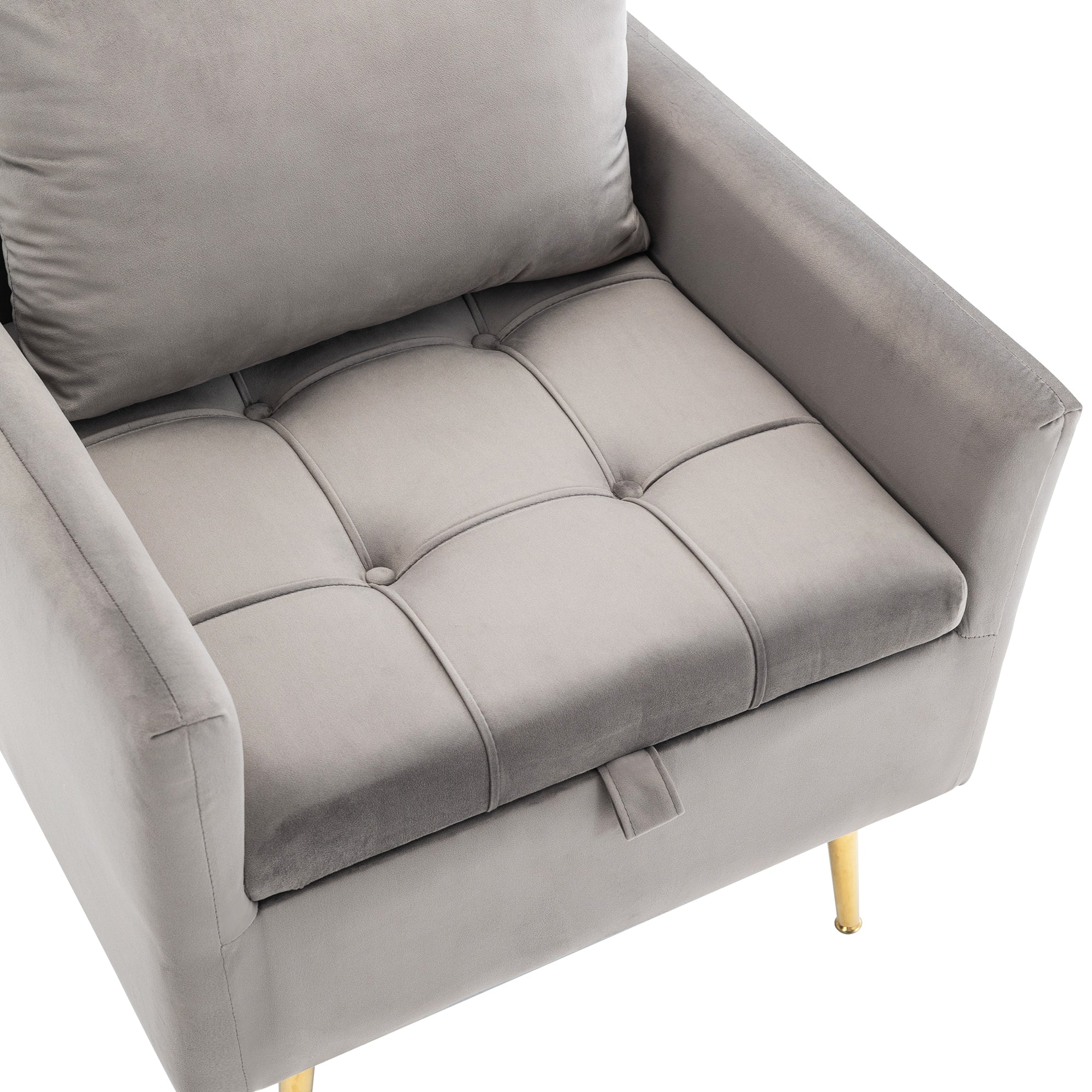 Logidon fluwelen stoel met opbergruimte Grijze moderne fauteuil