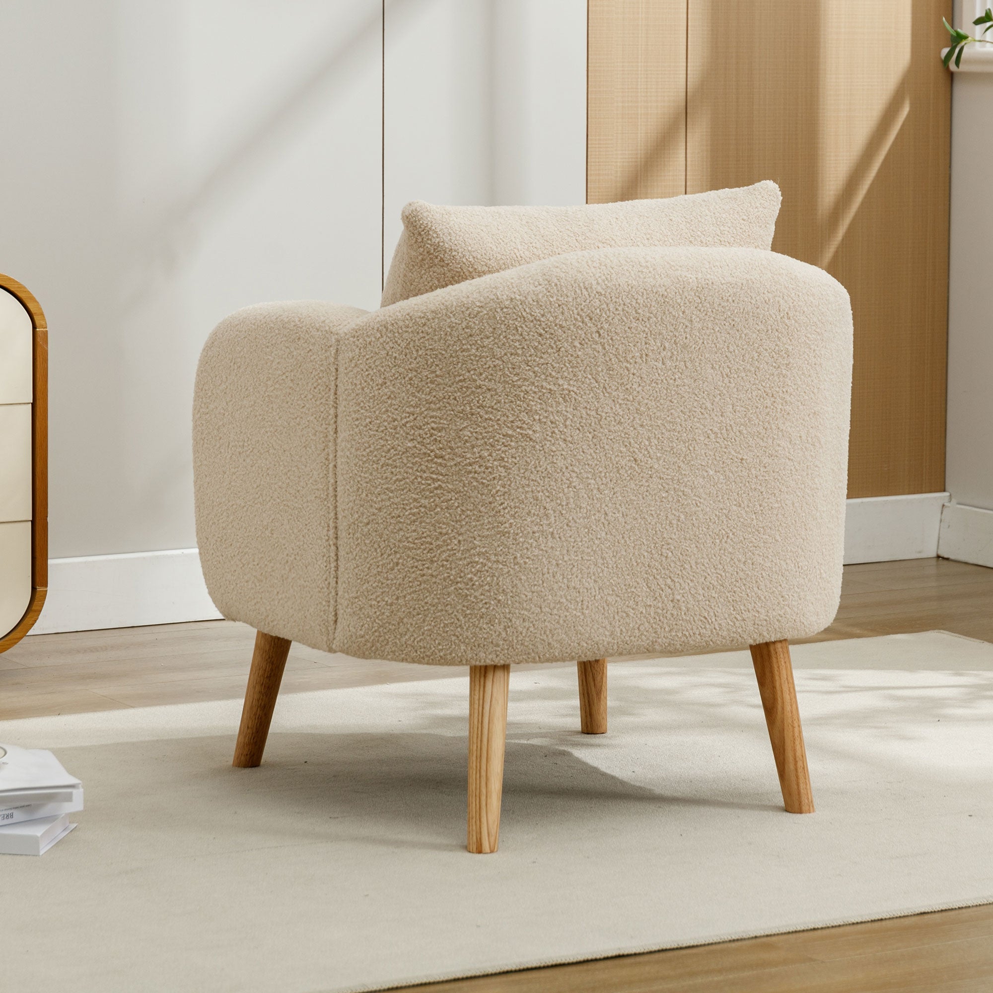 Logidon Teddy Velvet Armchair Beige Extra Thick Cushion