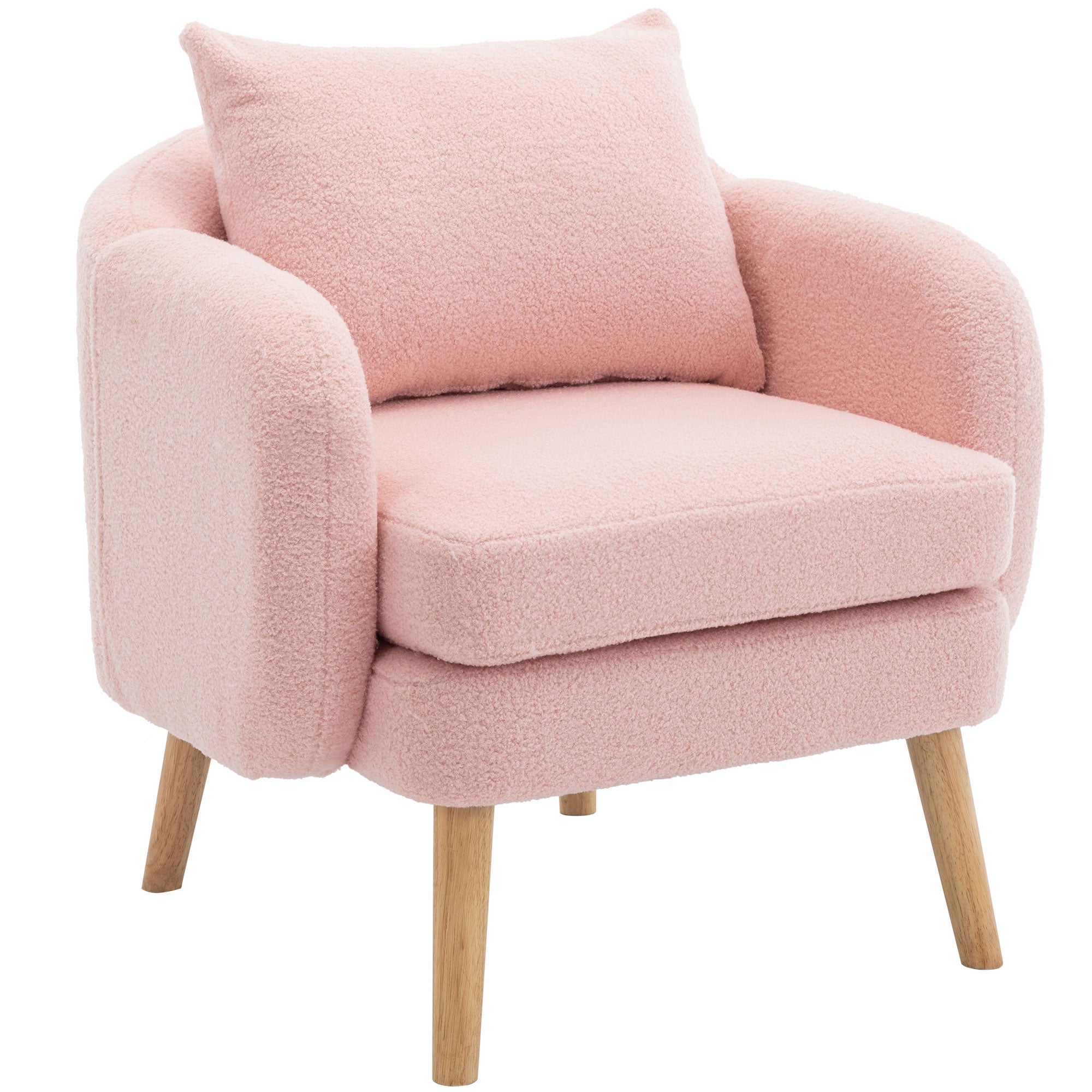 Logidon Teddy Fluwelen Fauteuil Roze Extra Dik Kussen Massief Houten Poten