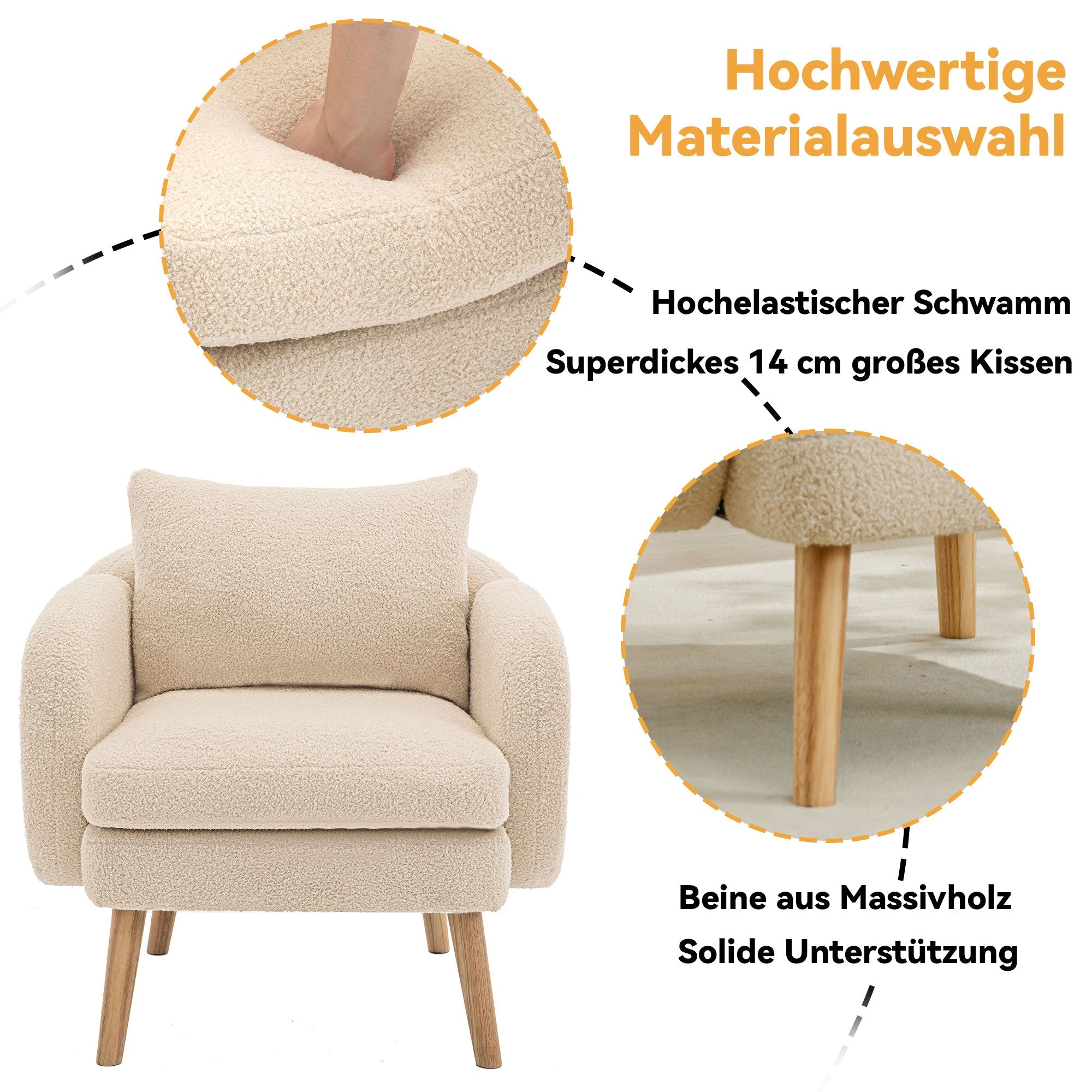 Logidon Teddy Velvet Armchair Beige Extra Thick Cushion